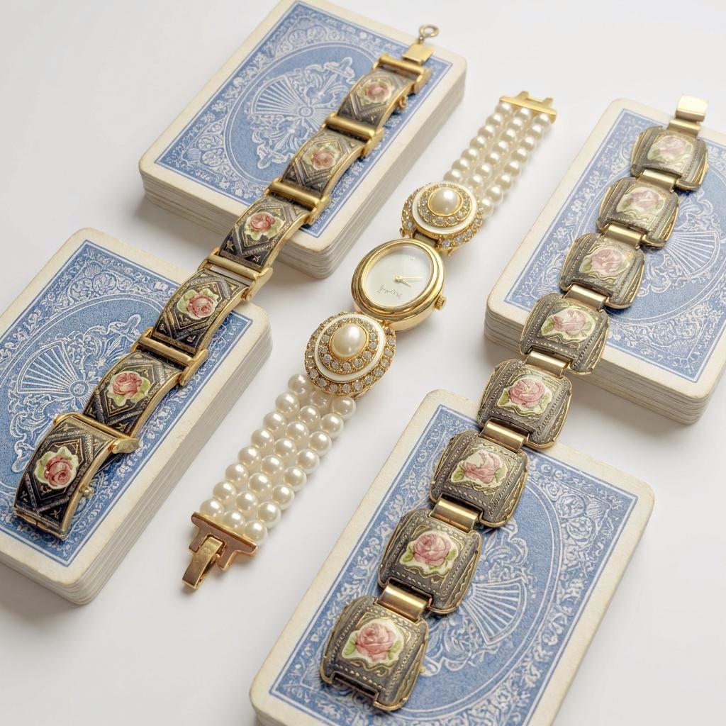 Montre en perle de culture années 90,Jaques Farel -Heure Symbolique au Choix-