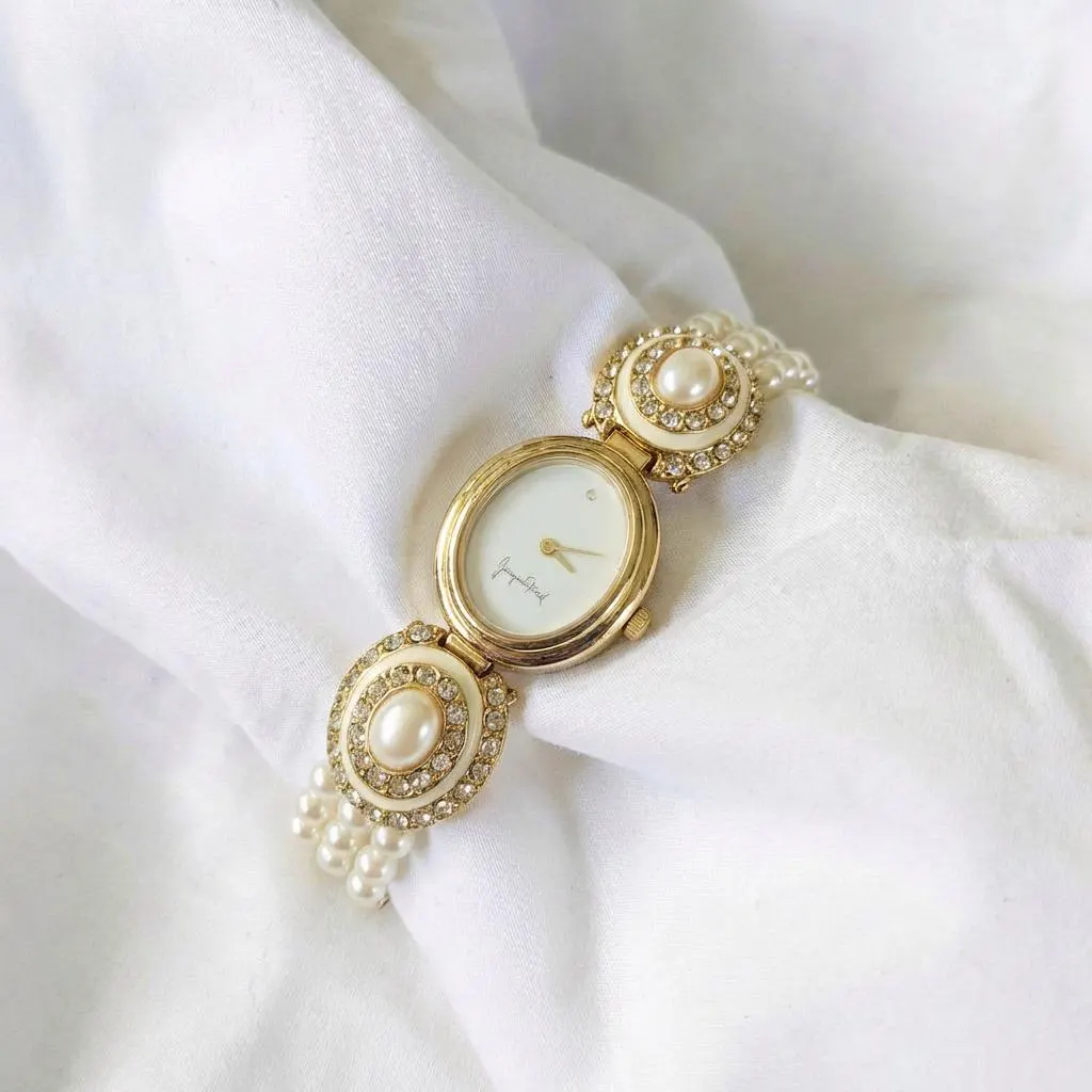 Montre en perle de culture années 90,Jaques Farel -Heure Symbolique au Choix-