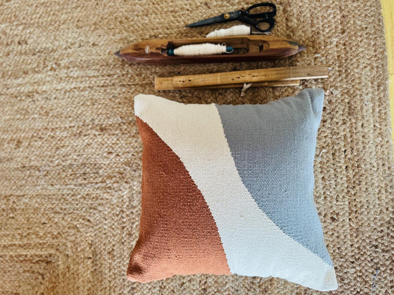 Designer Handwoven Cotton Curve Cushion Cover