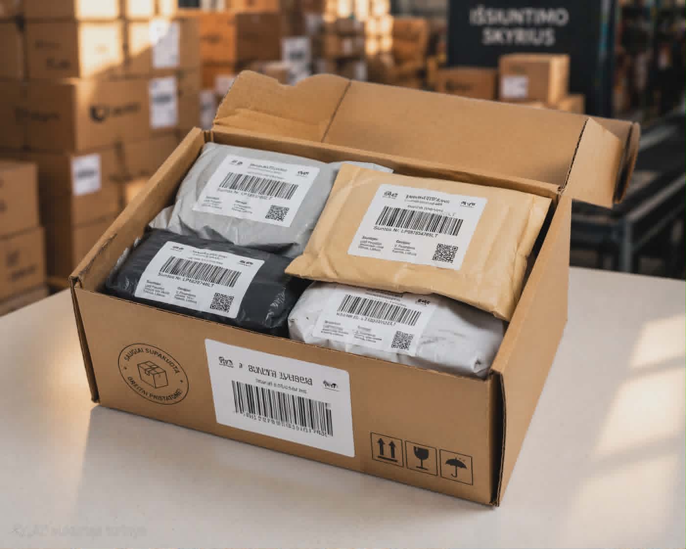 S dydžio siuntų lootbox’as (1–4 siuntiniai)