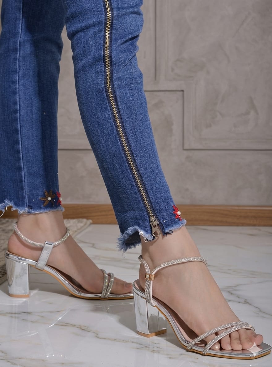 Silver Block Heel Sandals