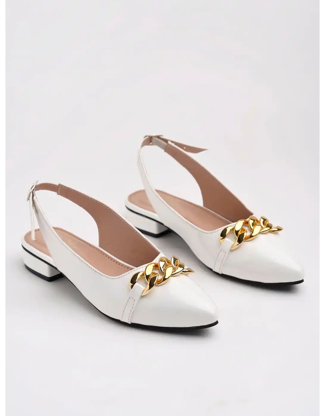 White Slingback Chain Flats