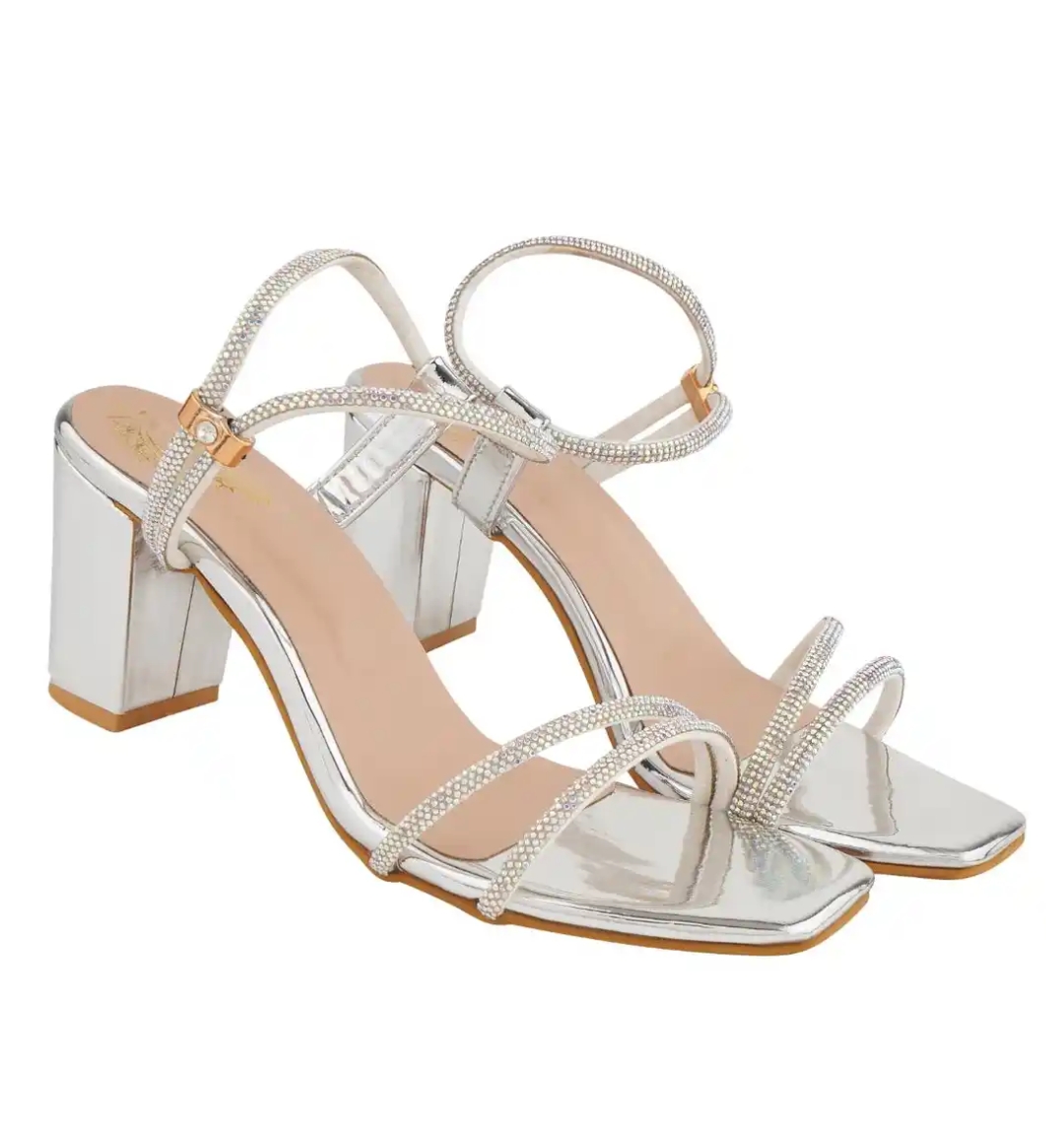 Silver Strappy Block Heels