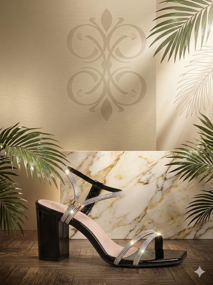 Black Block Heeled Sandals