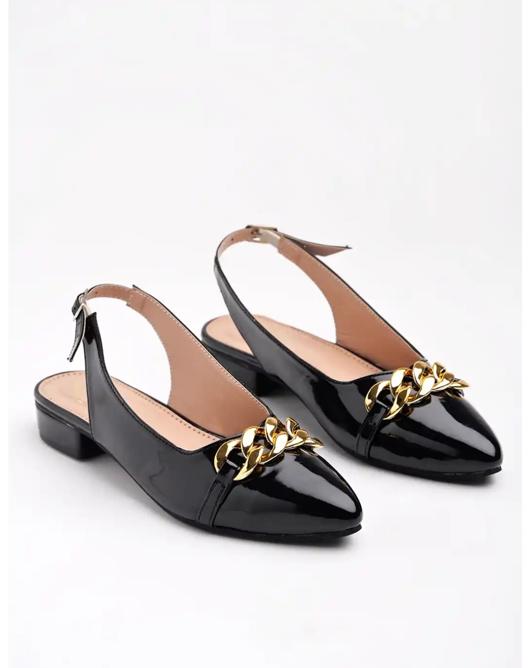 Black Chain Decor Slingback Flats