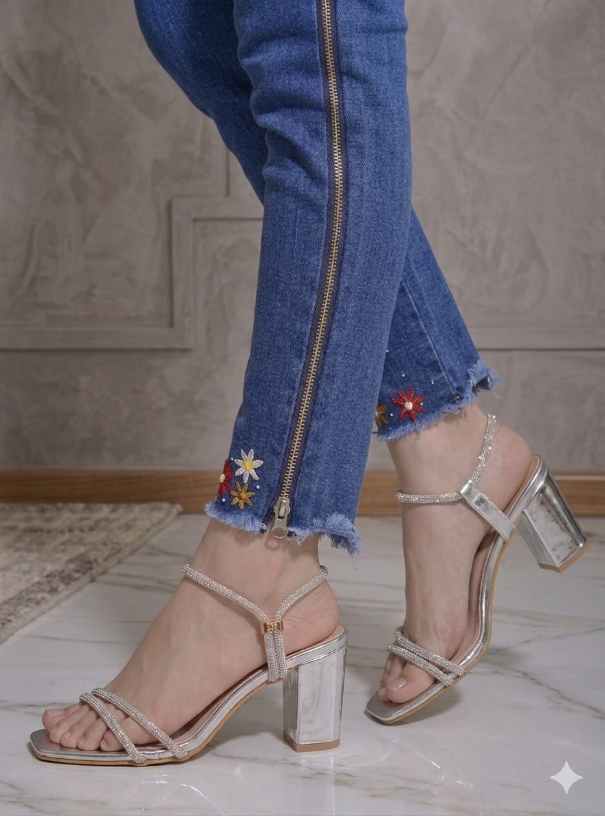 Silver Block Heel Sandals