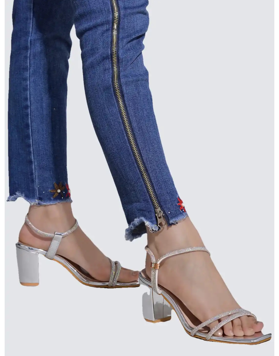 Silver Strappy Block Heels