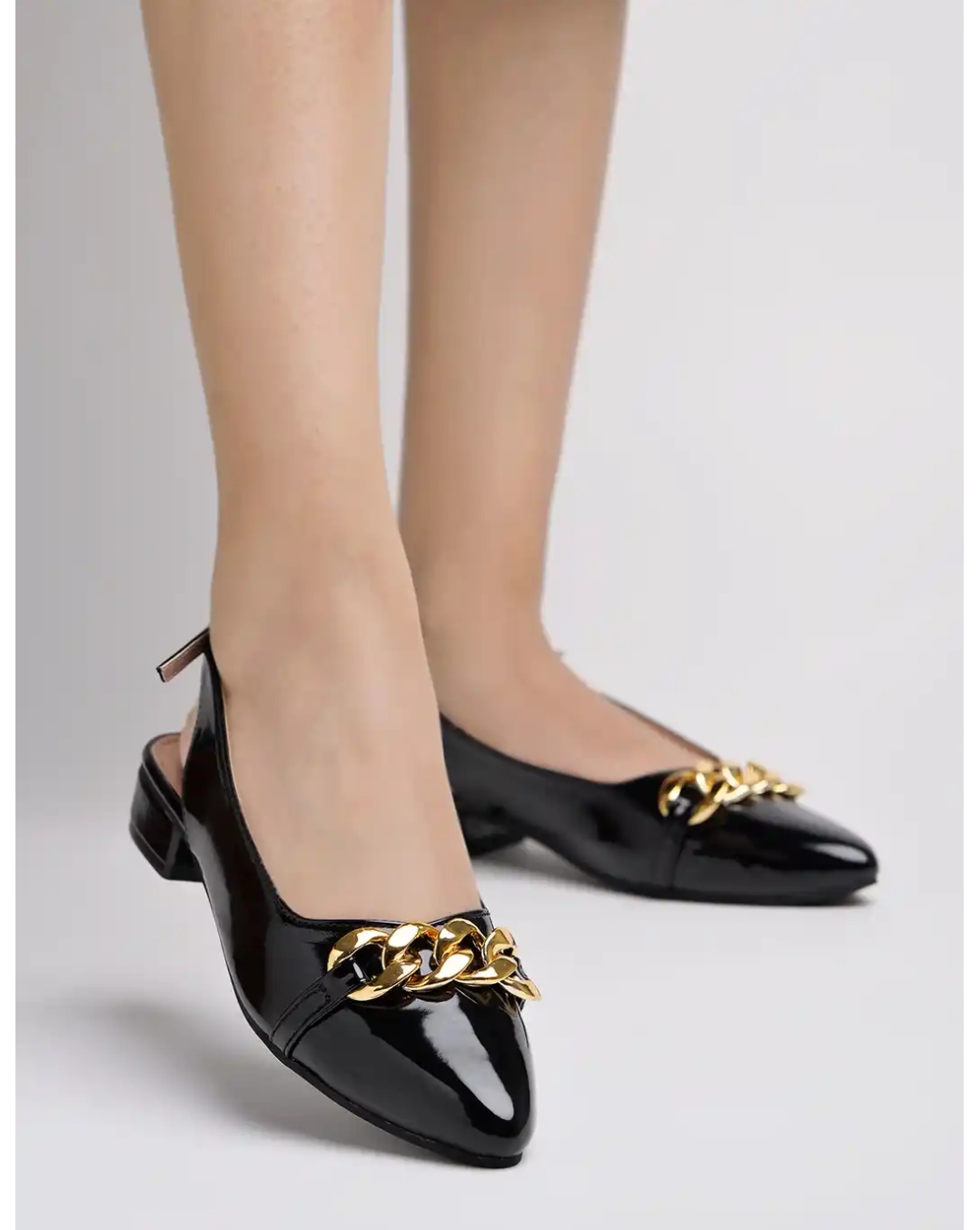 Black Chain Decor Slingback Flats