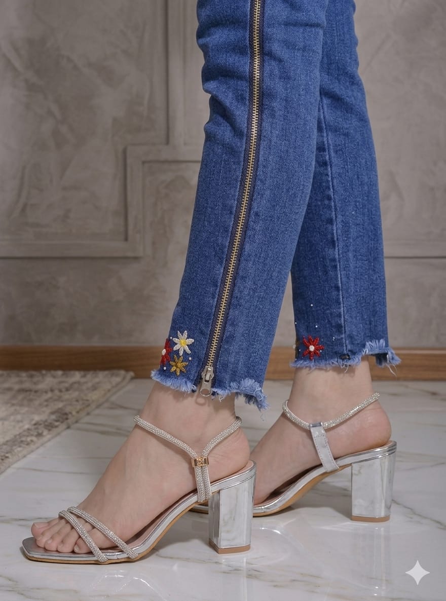 Silver Block Heel Sandals