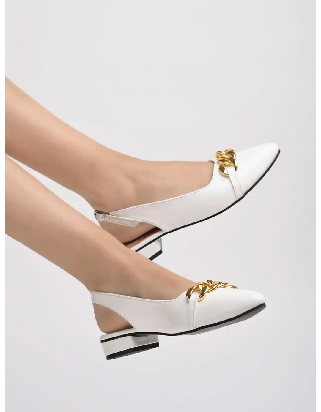 White Slingback Chain Flats