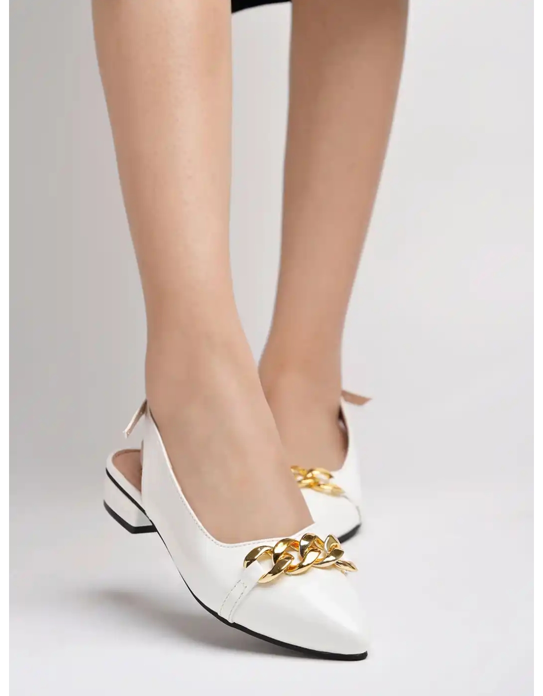 White Slingback Chain Flats