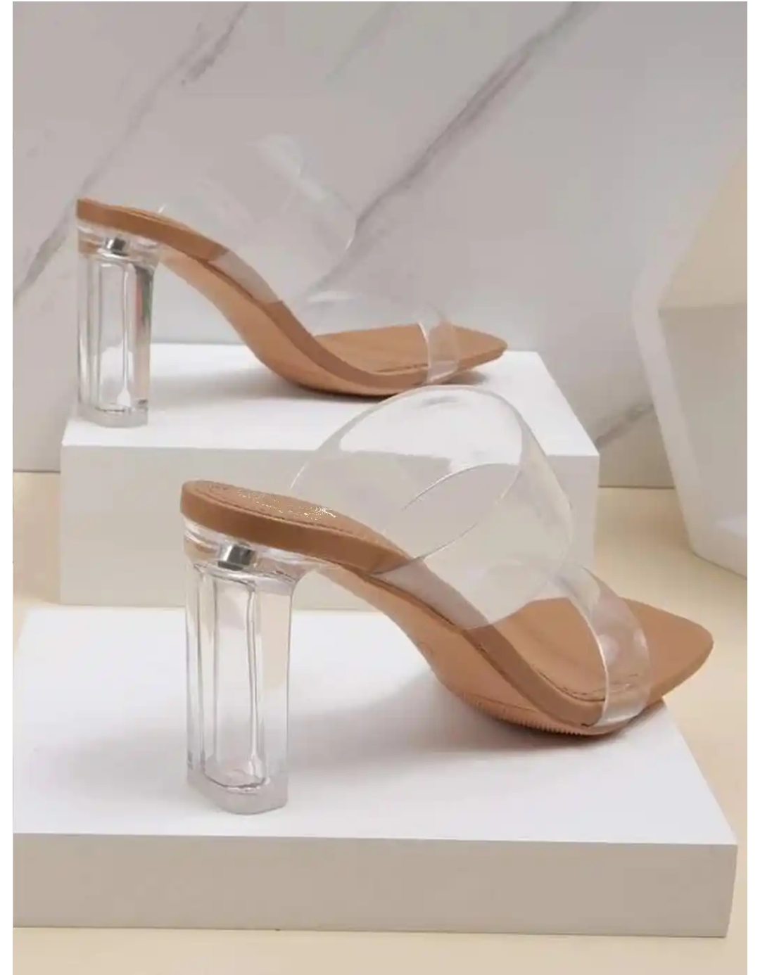 Clear Block Heeled Sandals