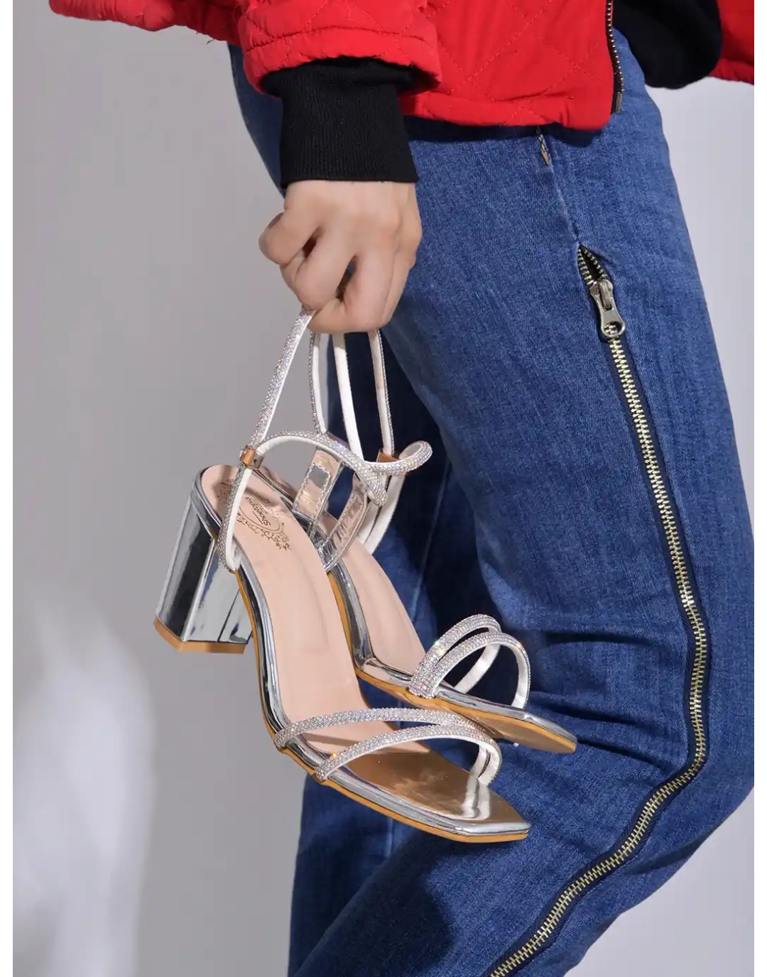 Silver Strappy Block Heels