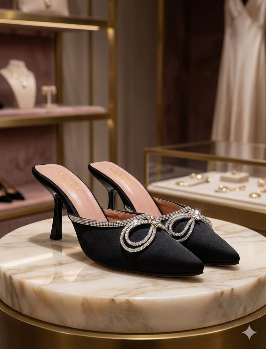 Elegant Black Heeled Mules