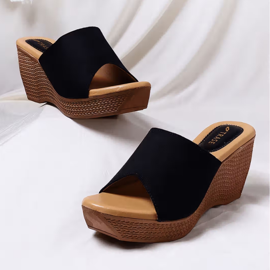 Black Wedge Sandals