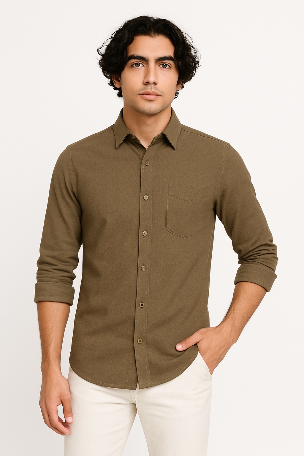 Men’s Olive Green Stretchable Slim Fit Shirt