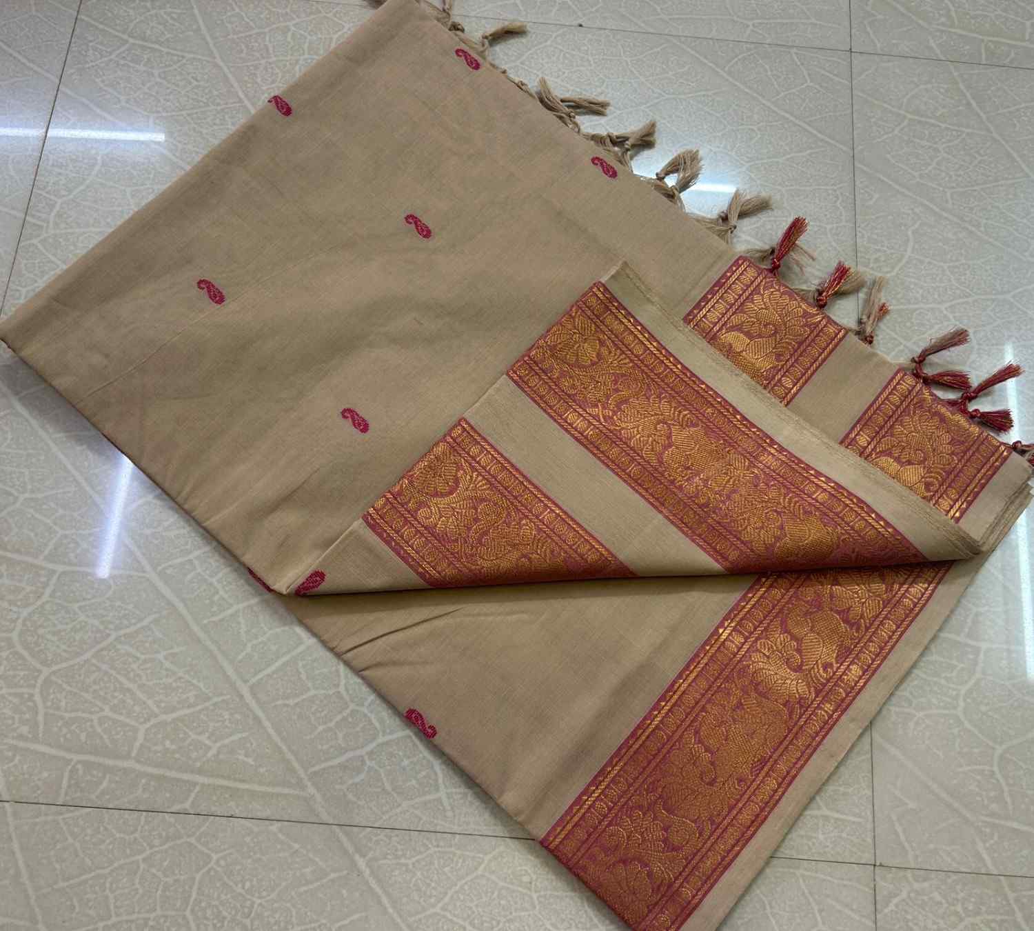 Elegant Beige kanchi cotton Saree