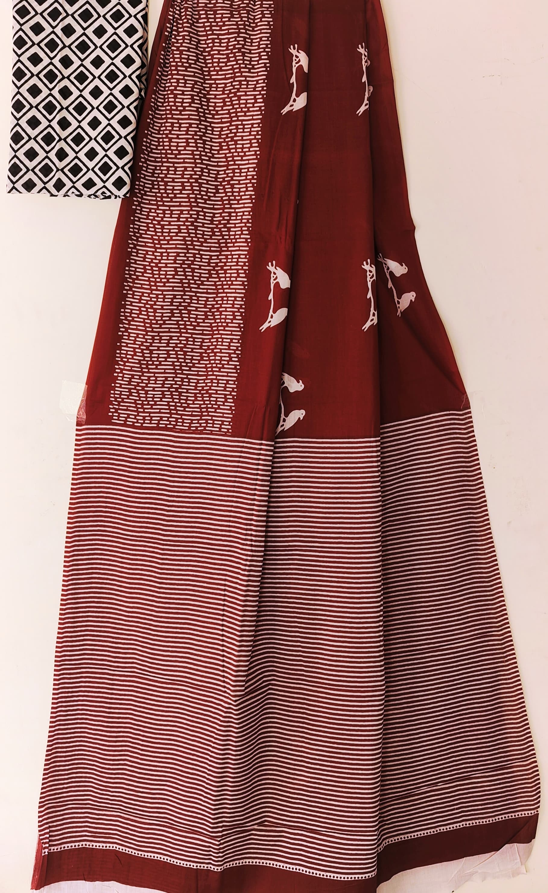 Handblock print mul mul cotton saree with blouse 6.3 mtr