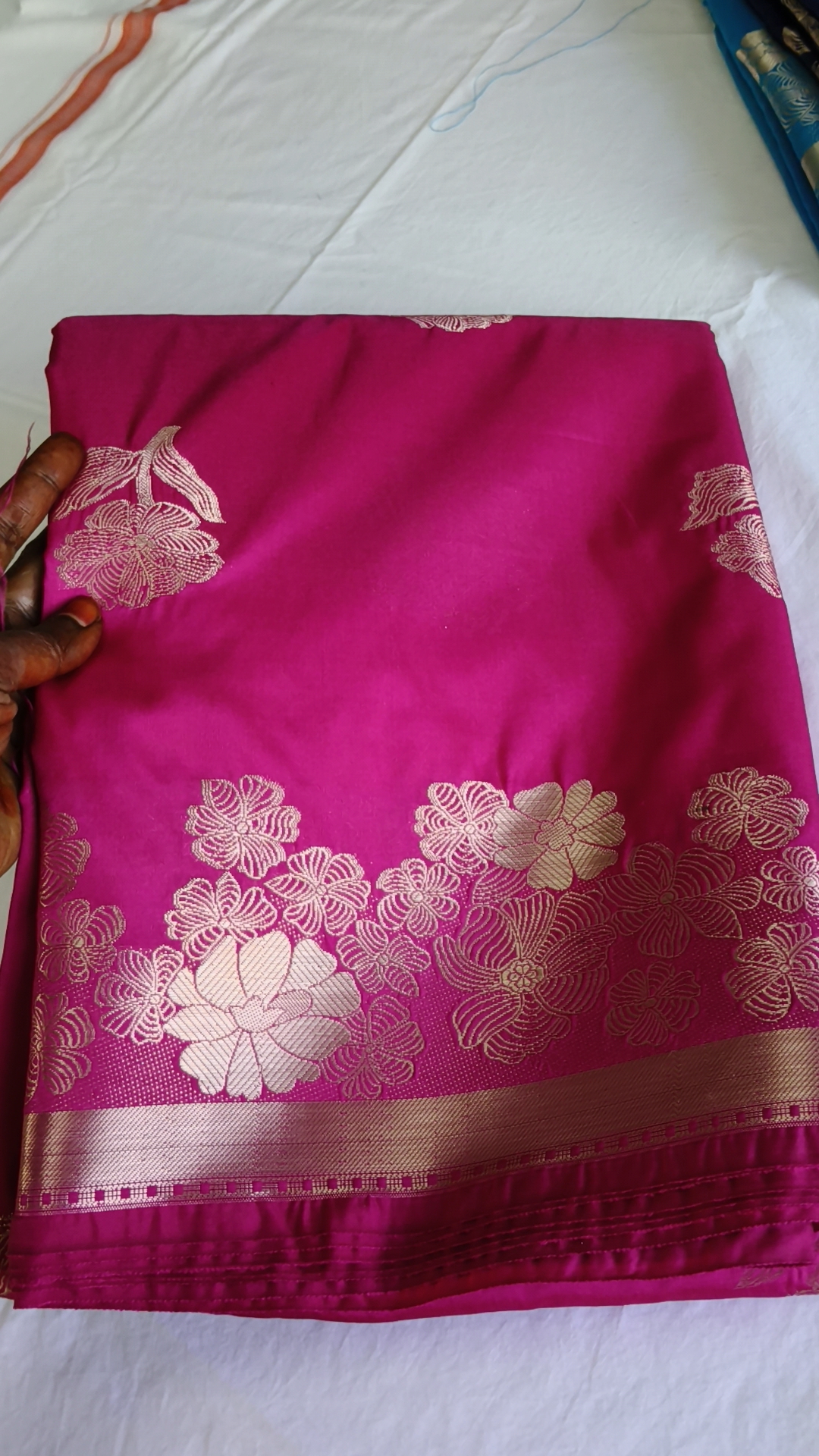 Banarasi semi raw mango Silk Saree with Golden Floral Border