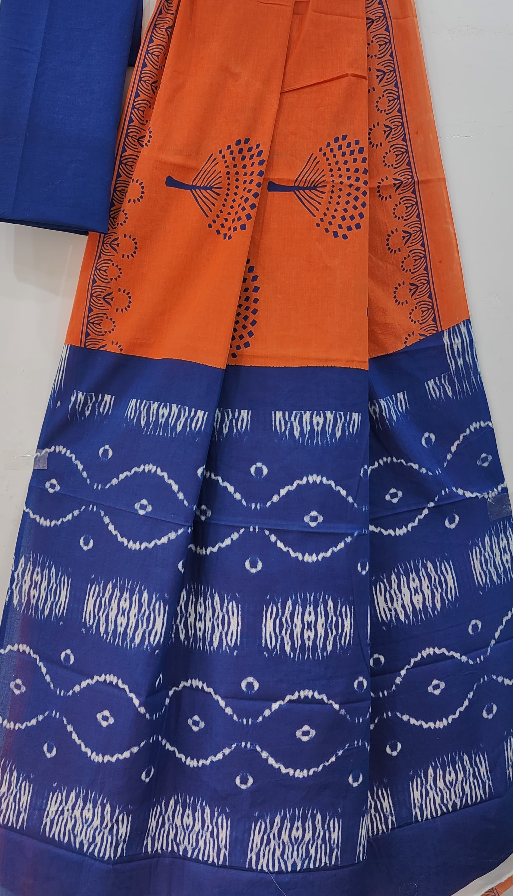 Handblock print mul mul cotton saree with blouse 6.3 mtr