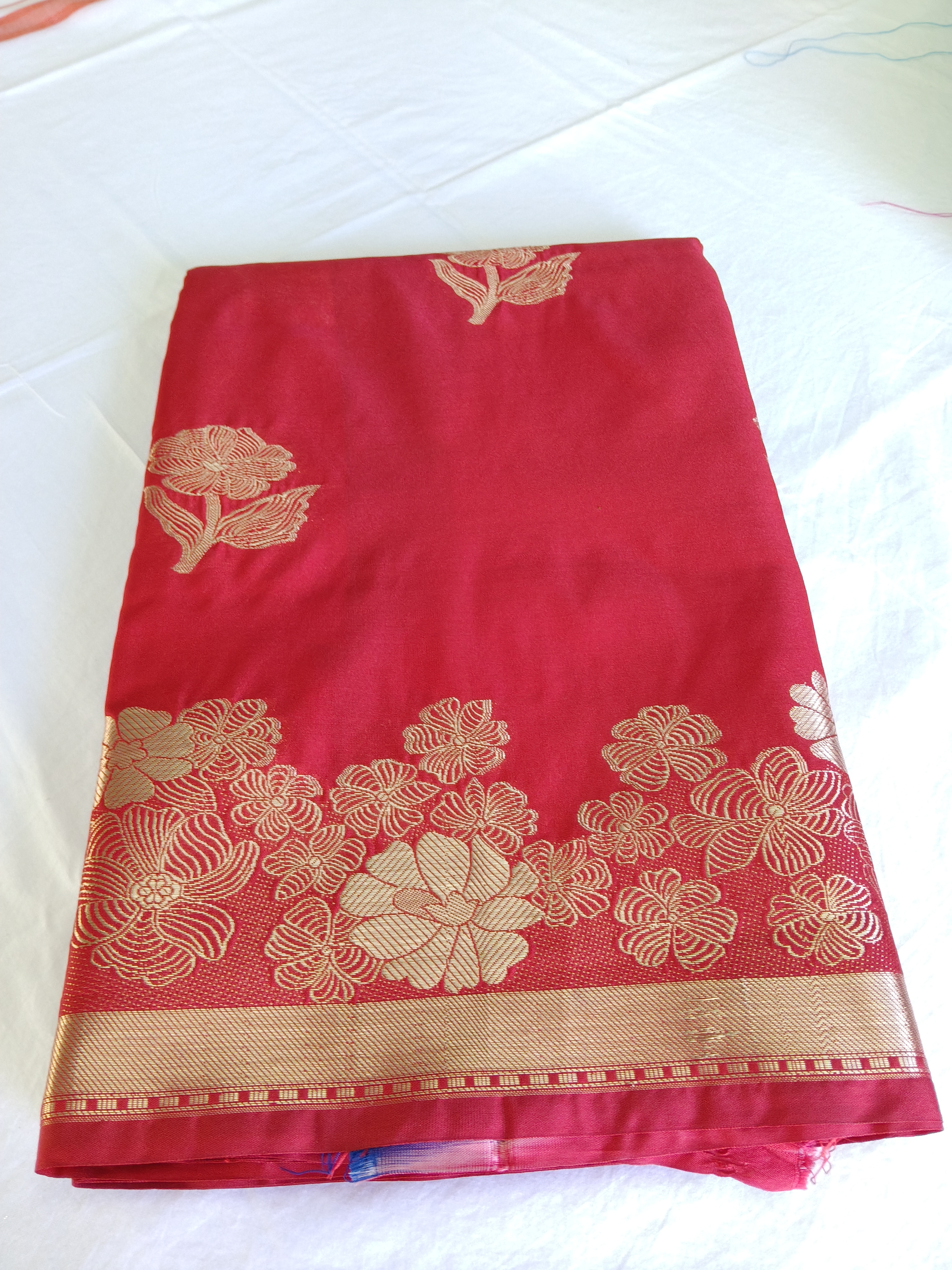 Banarasi semi raw mango Silk Saree with Golden Floral Border