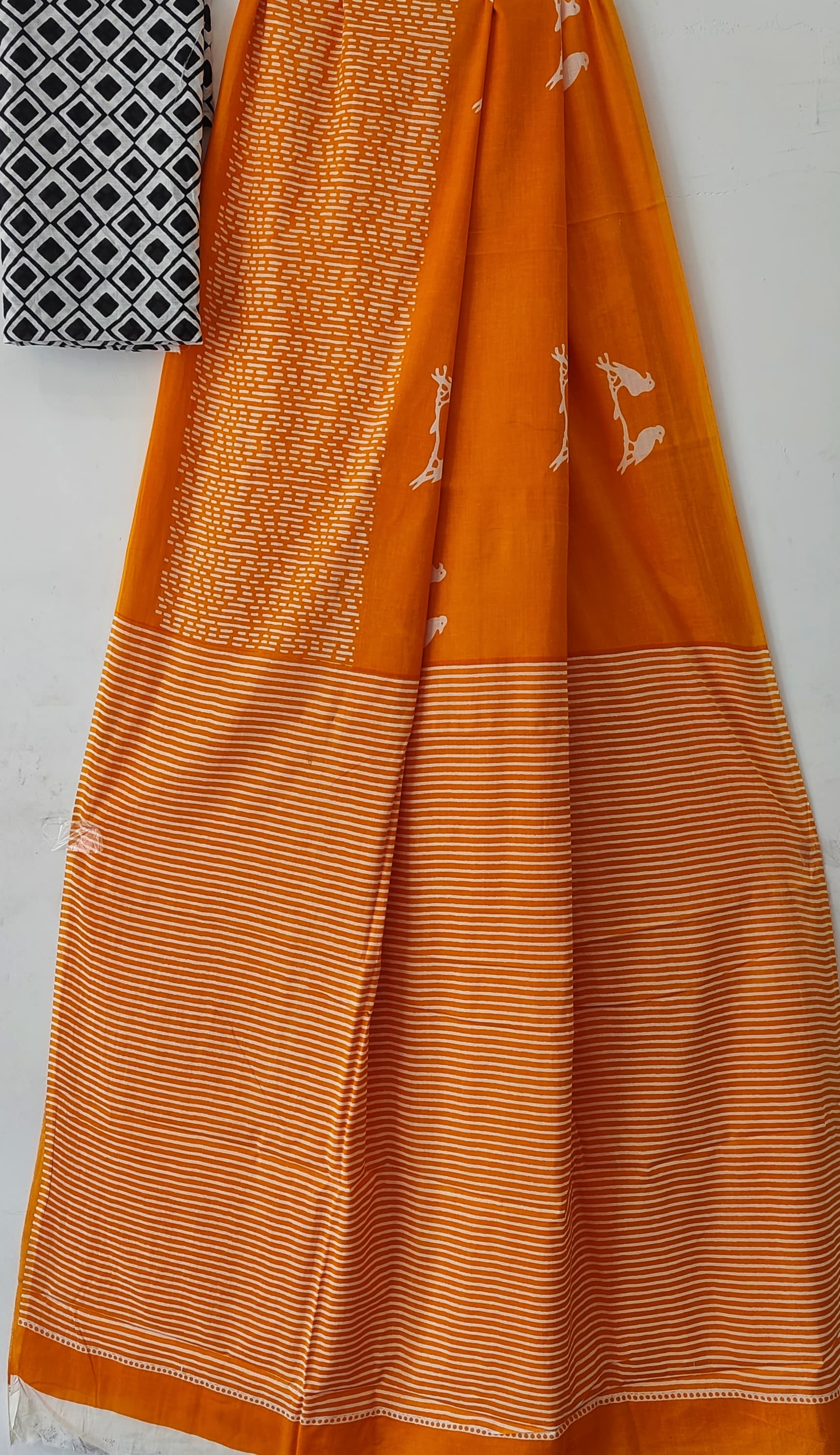 Handblock print mul mul cotton saree with blouse 6.3 mtr