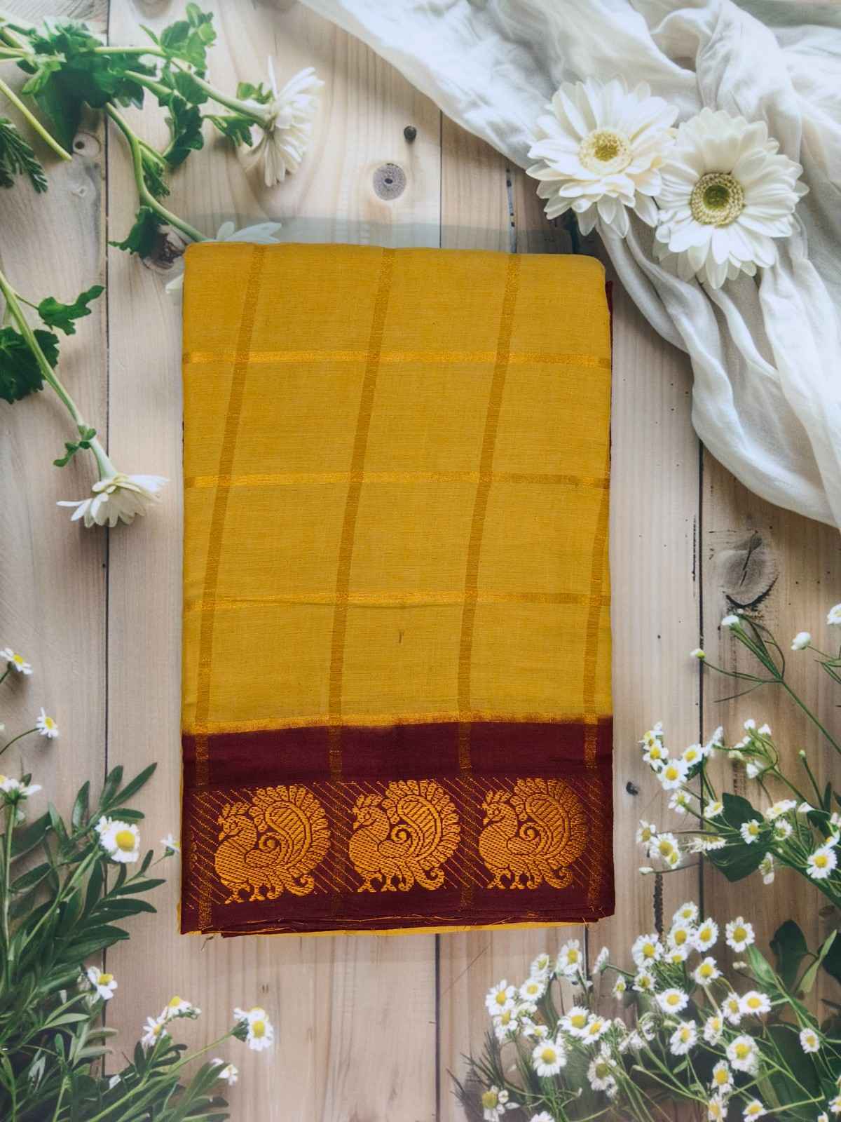 Pavitra Checkered Cotton Saree with blouse 