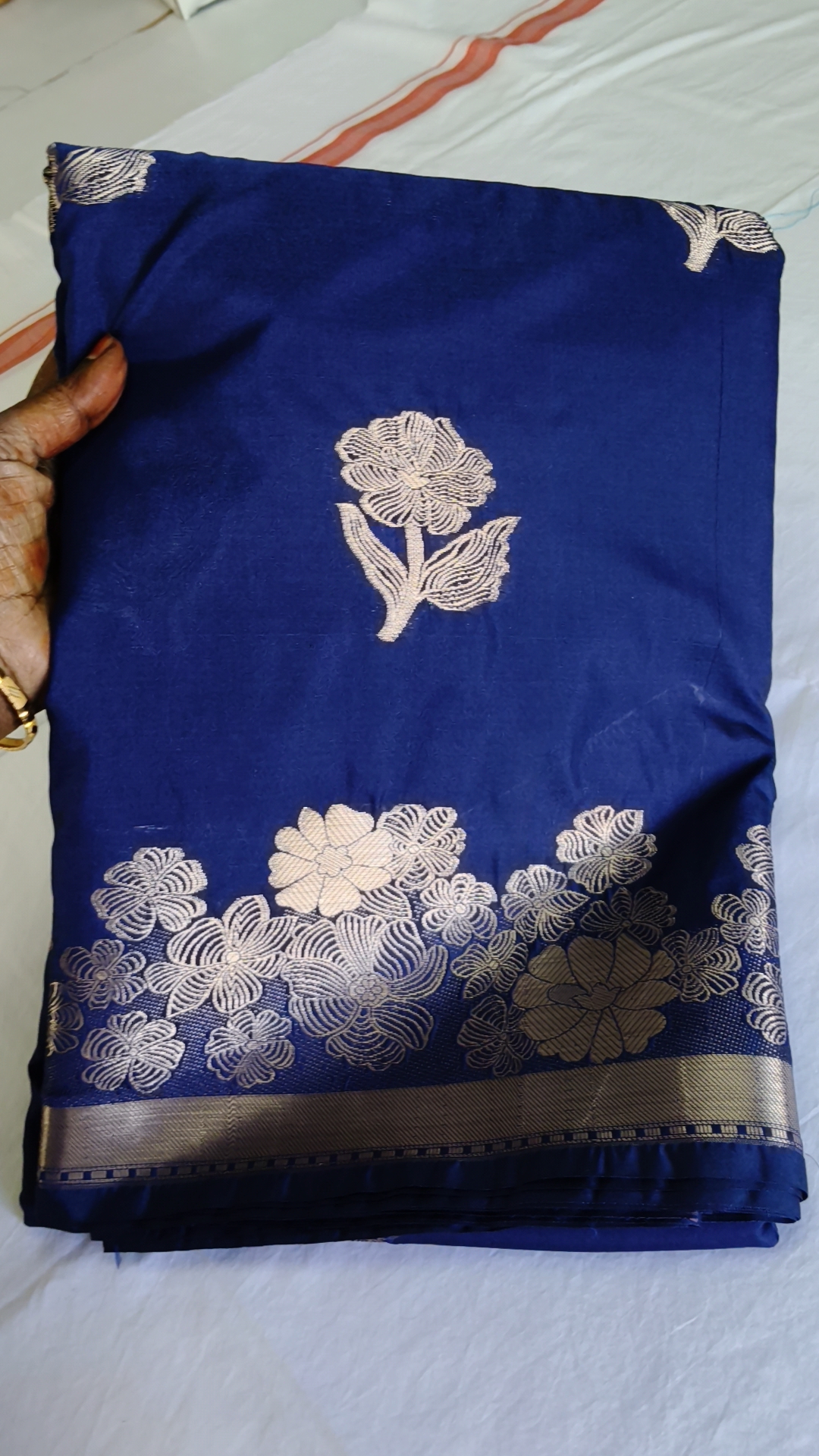 Banarasi semi raw mango Silk Saree with Golden Floral Border