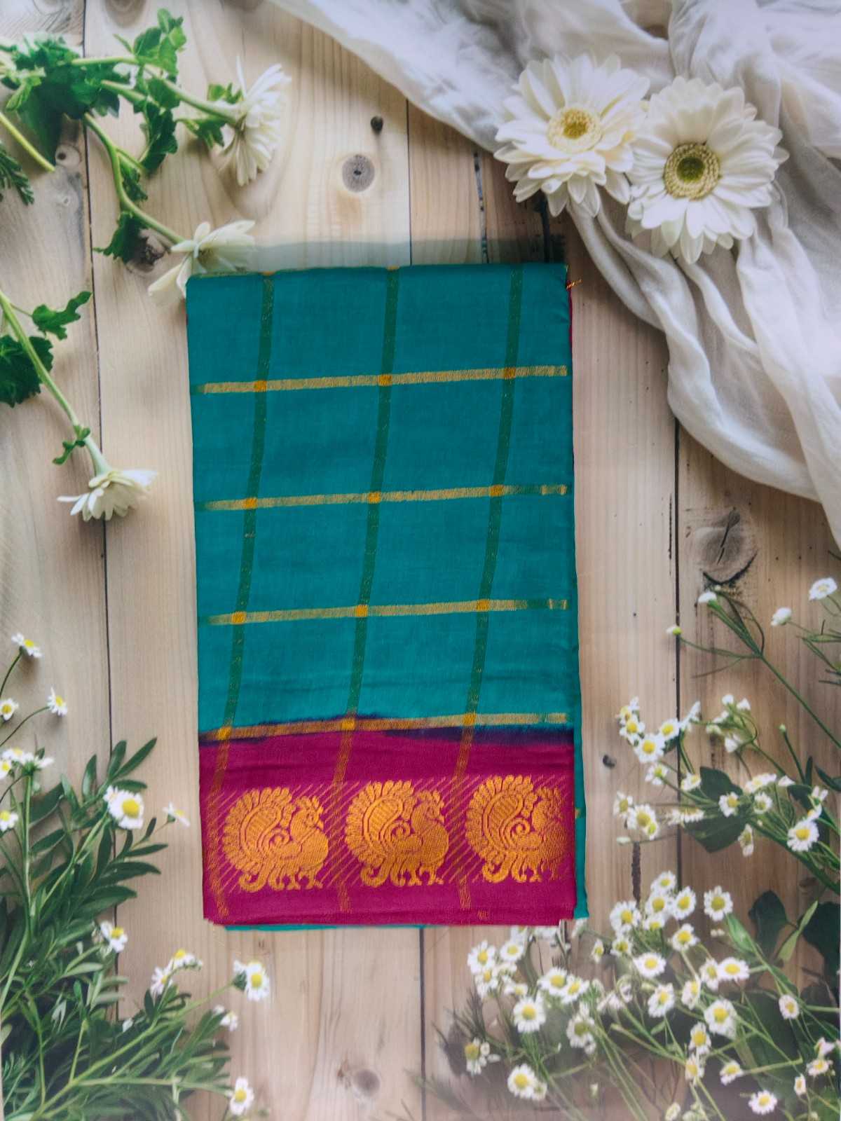 Pavitra Checkered Cotton Saree with blouse 