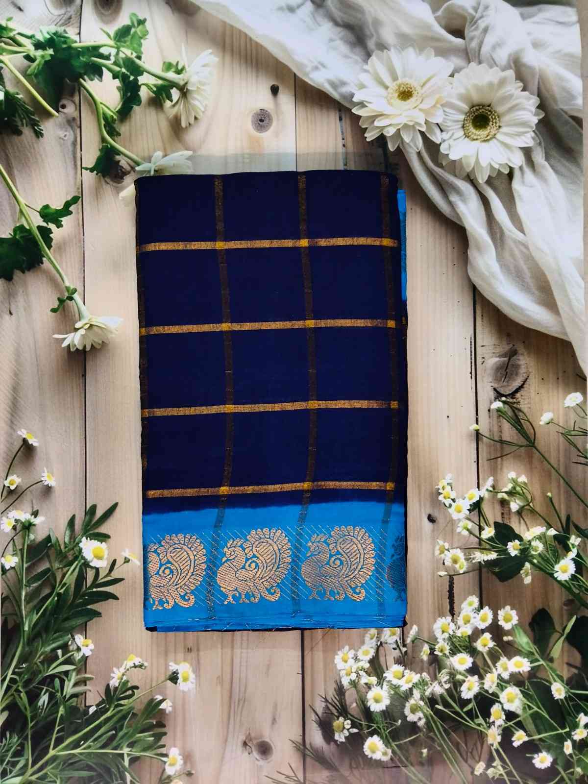 Pavitra Checkered Cotton Saree with blouse 