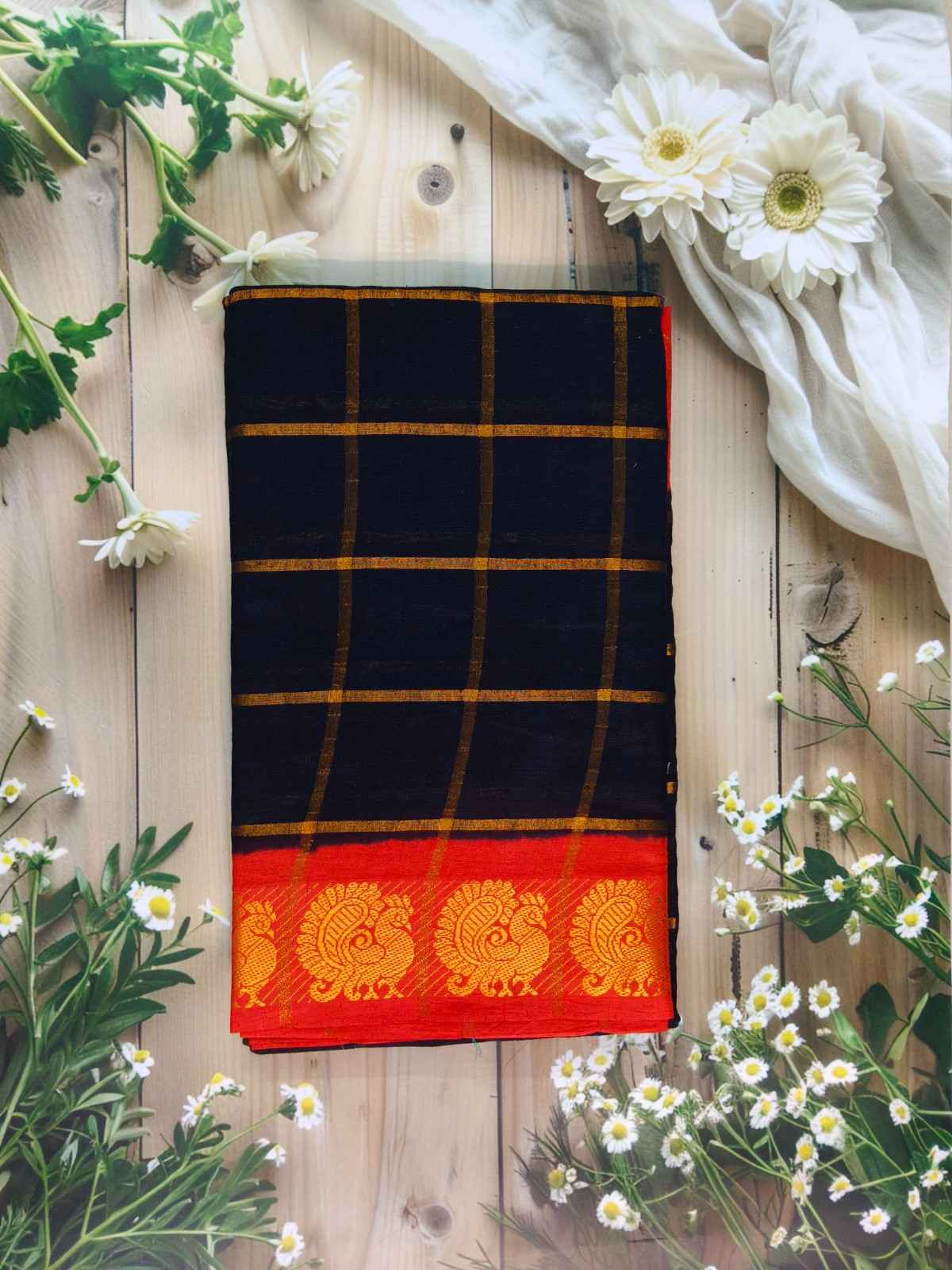 Pavitra Checkered Cotton Saree with blouse 