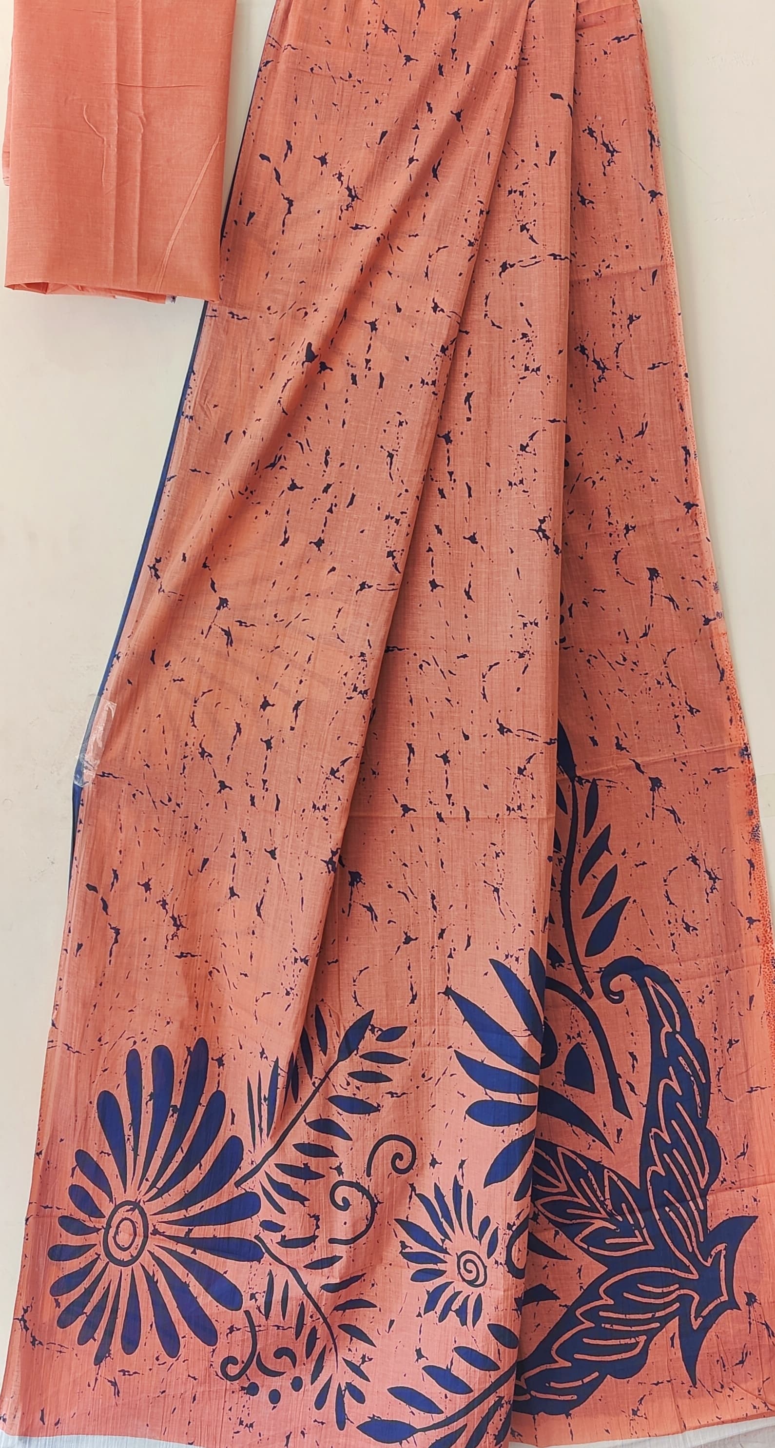 Handblock print mul mul cotton saree with blouse 6.3 mtr