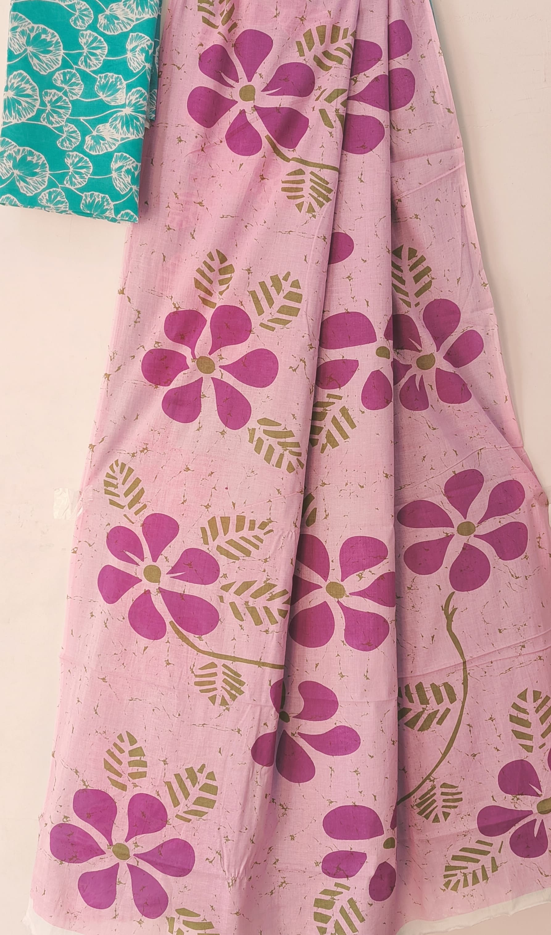 Handblock print mul mul cotton saree with blouse 6.3 mtr