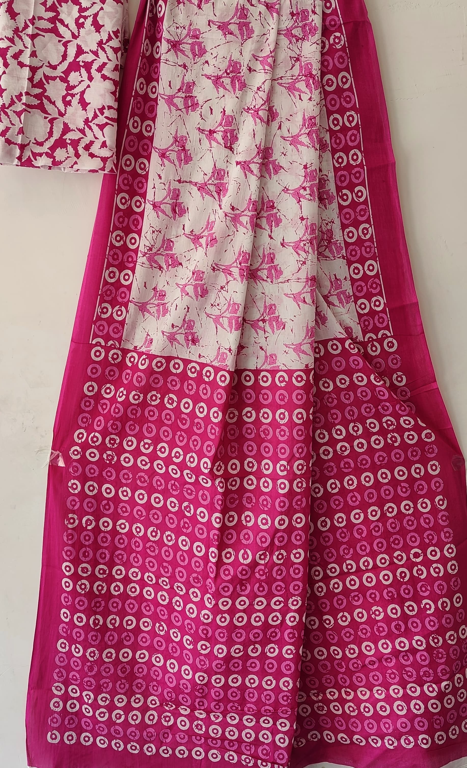 Handblock print mul mul cotton saree with blouse 6.3 mtr
