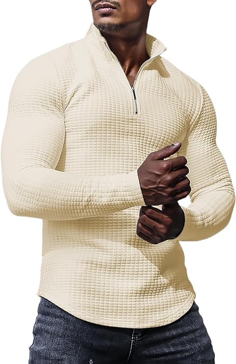 KUYIGO Polo Shirts for Men Zipper Slim Fit Shirt Long Sleeve