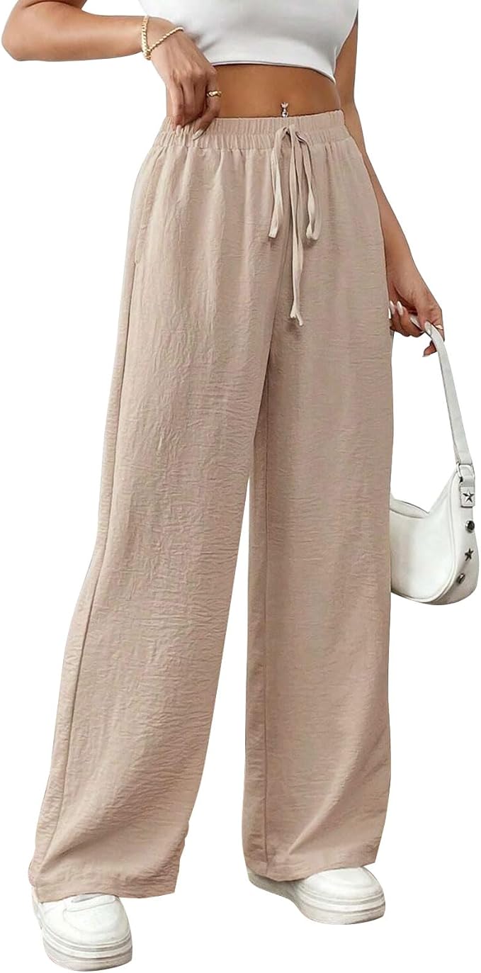 Women Linen Trousers Thin Wide Leg Trousers High Waistedp alazzo
