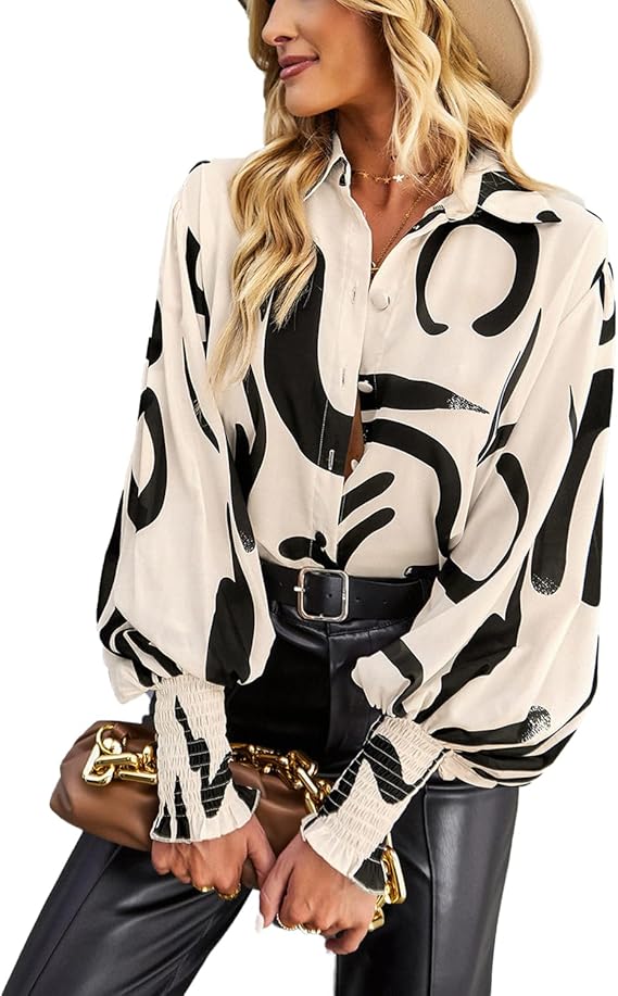 Modern Abstract Print Blouses for Women Dressy Casual Long Sleeve