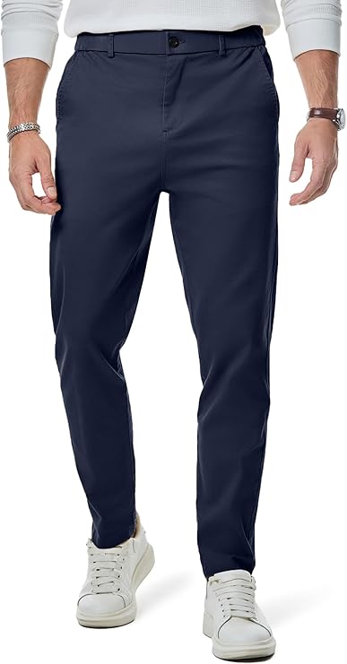 JMIERR Mens Chinos Trousers Slim Fit Pants Casual Stretch Waist Tapered Trousers with Pockets