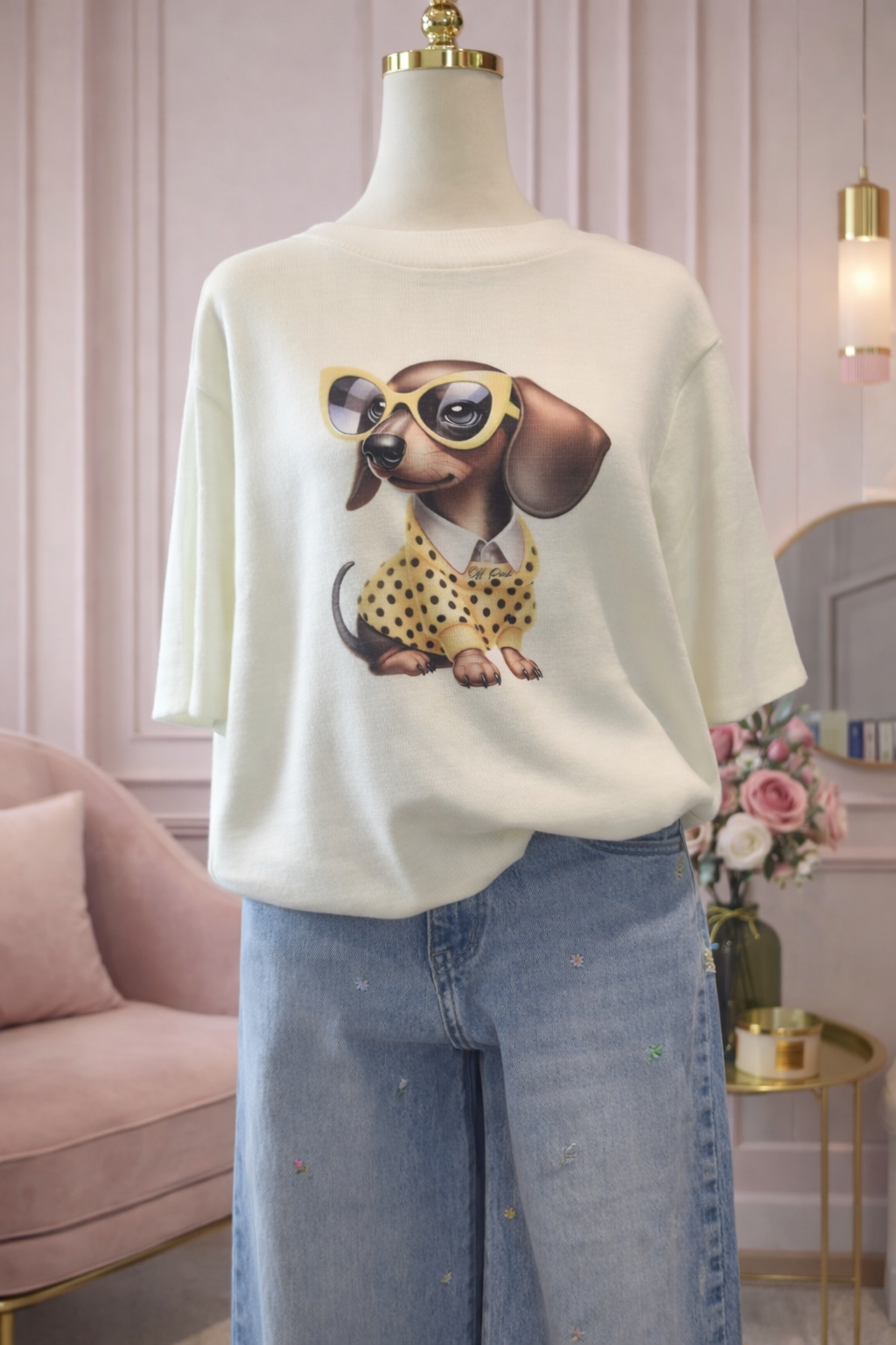 Sweterek krótki rękaw  z motywem psa