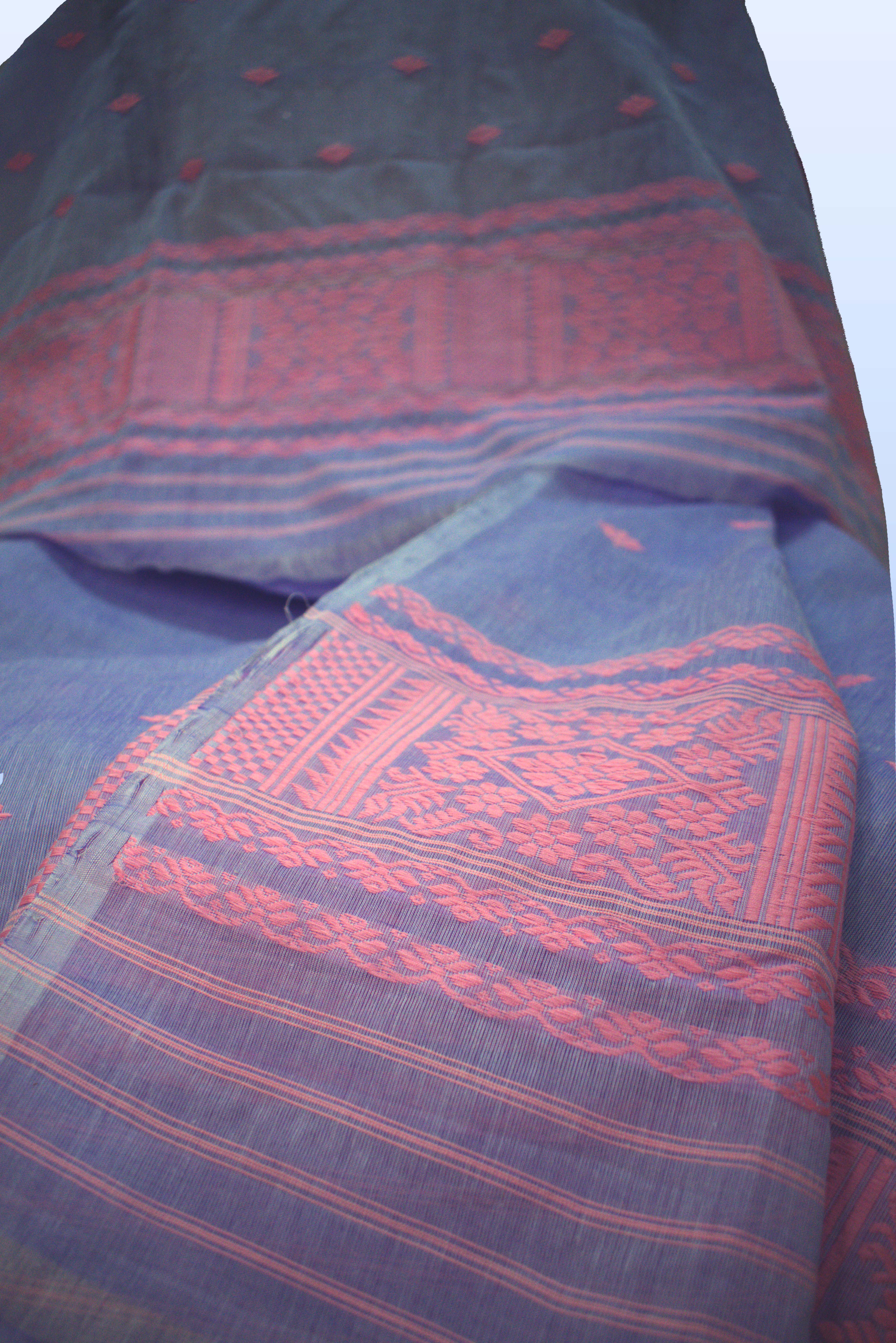Lavender pure cotton Masraj Mekhela Sador with Baby Pink Ful 