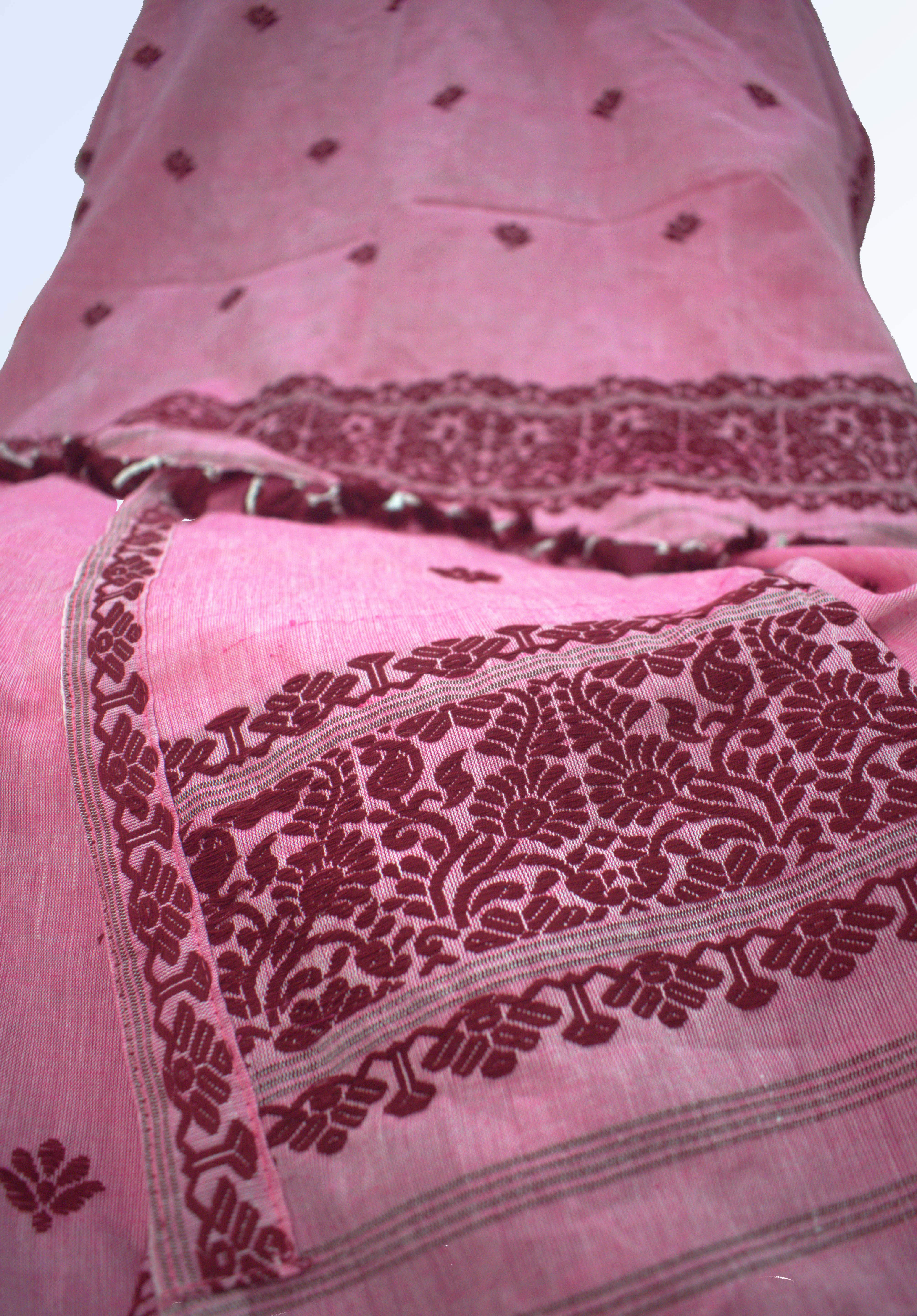 Pure Light Pink cotton Masraj Mekhela with Megenta Ful 