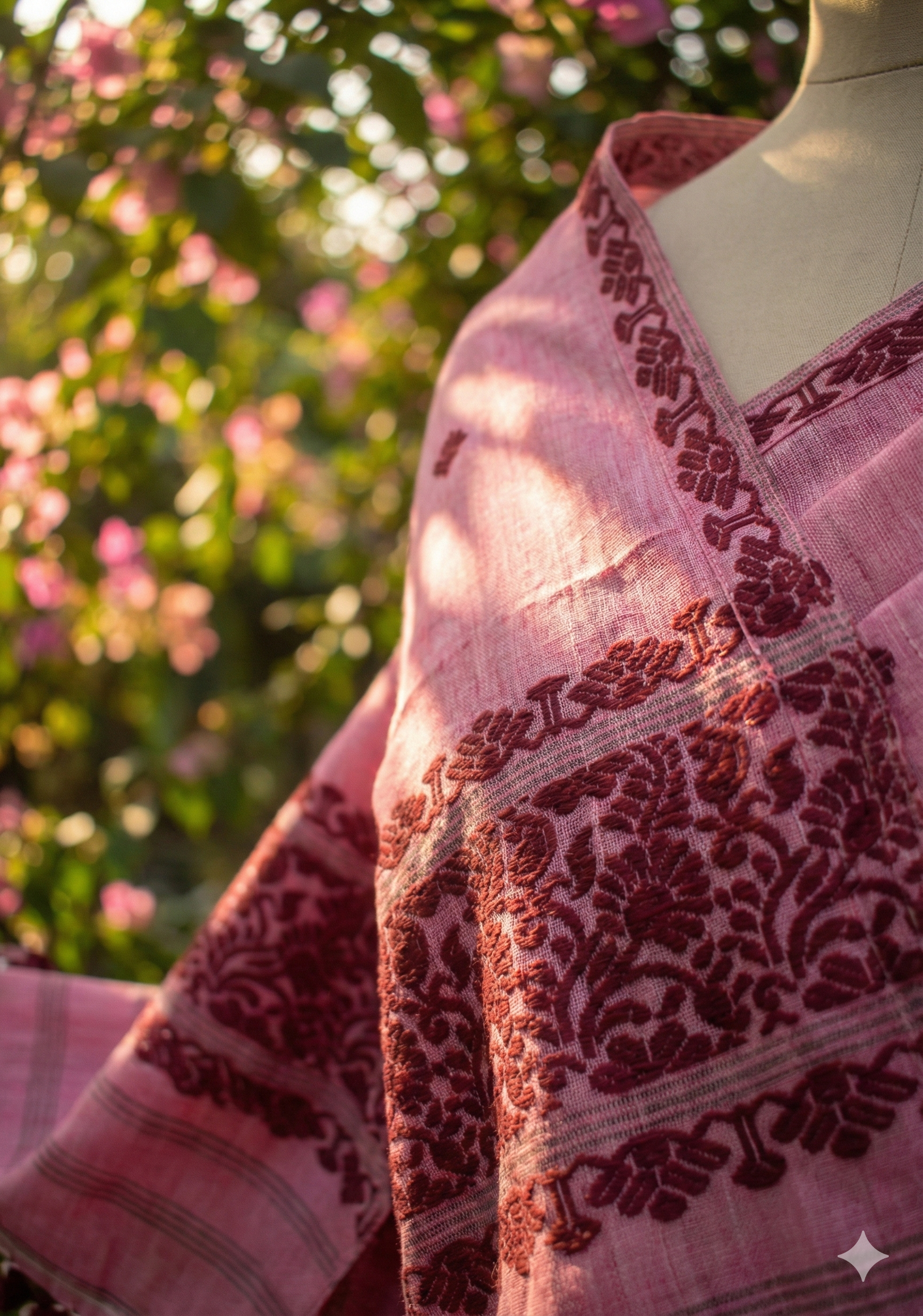Pure Light Pink cotton Masraj Mekhela with Megenta Ful 
