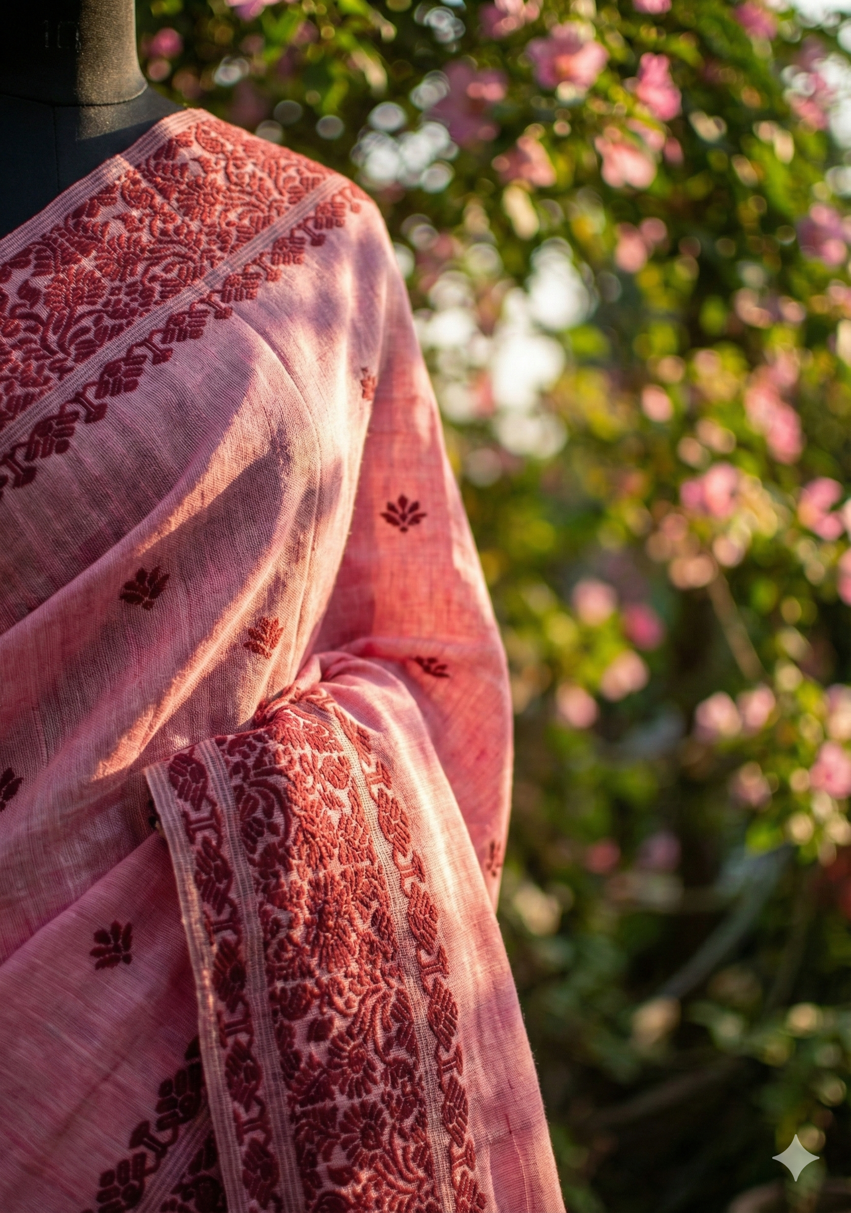 Pure Light Pink cotton Masraj Mekhela with Megenta Ful 