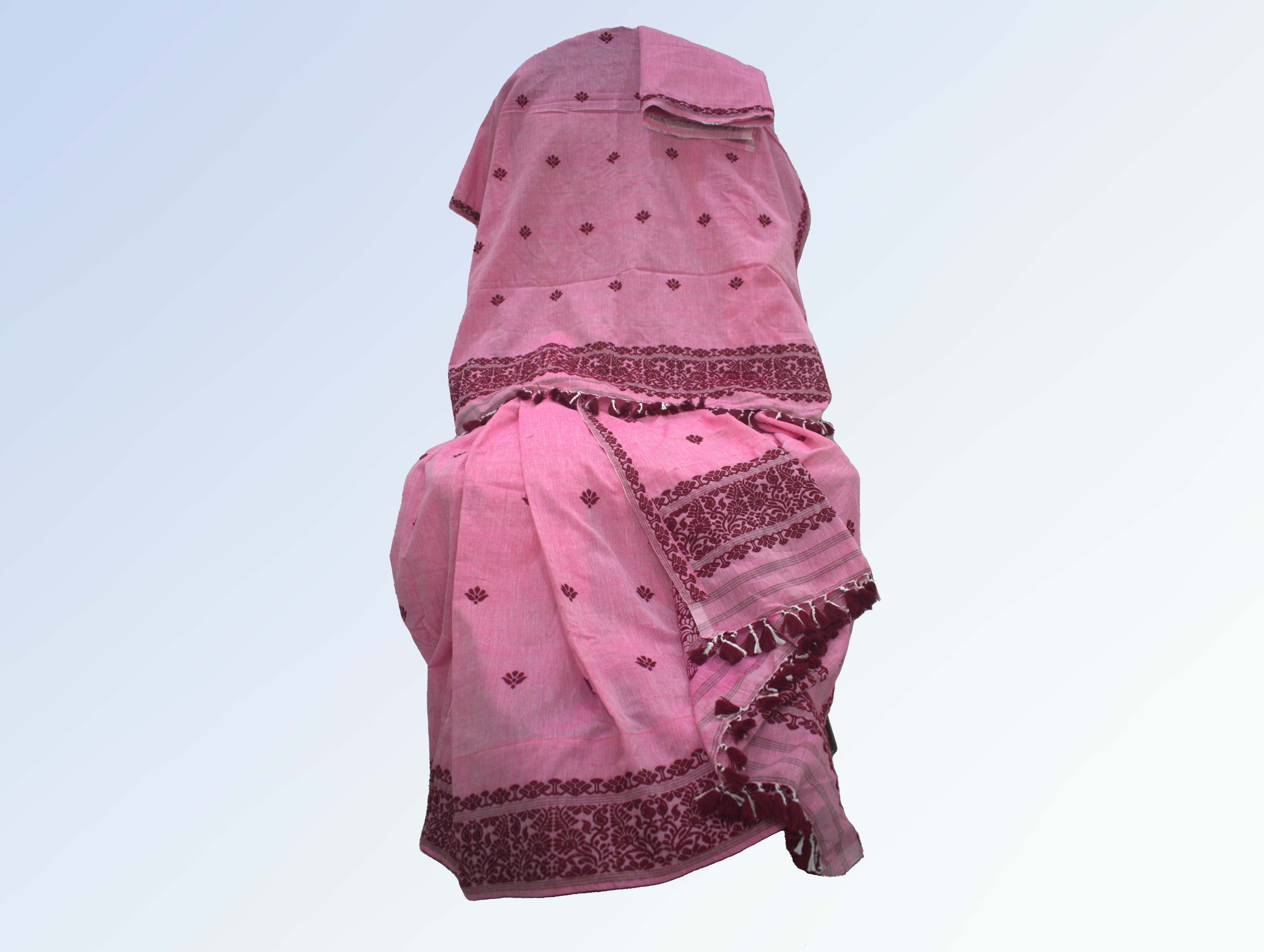 Pure Light Pink cotton Masraj Mekhela with Megenta Ful