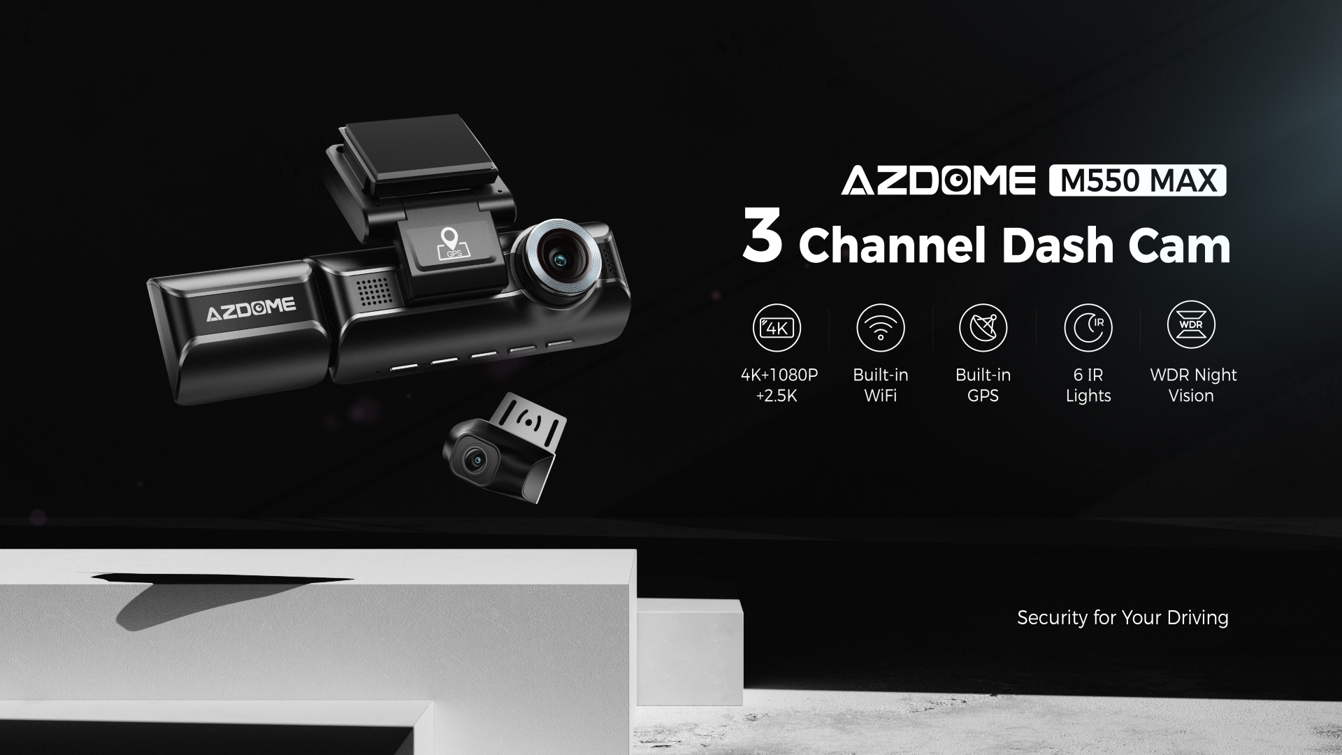 Azdome M550 Max 4K - الكاميرا الثلاثية  