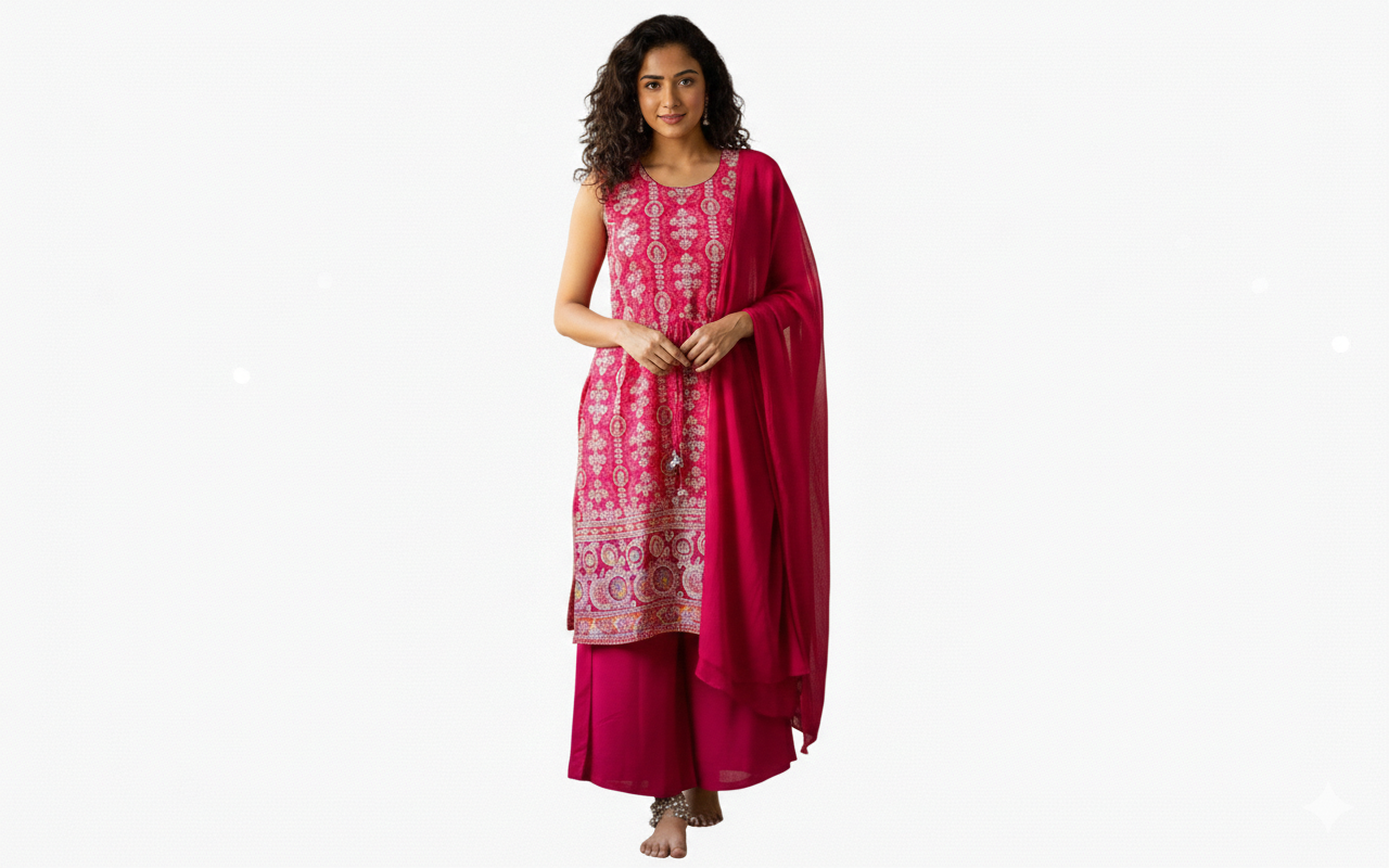  Pink peplum plazzo dupatta sut
