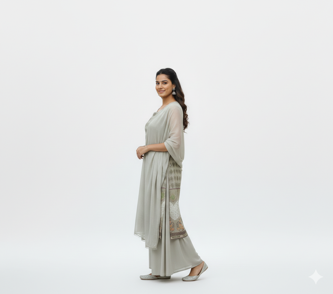 Elegant Pastel Ethnic peplum plazzo dupatta Set