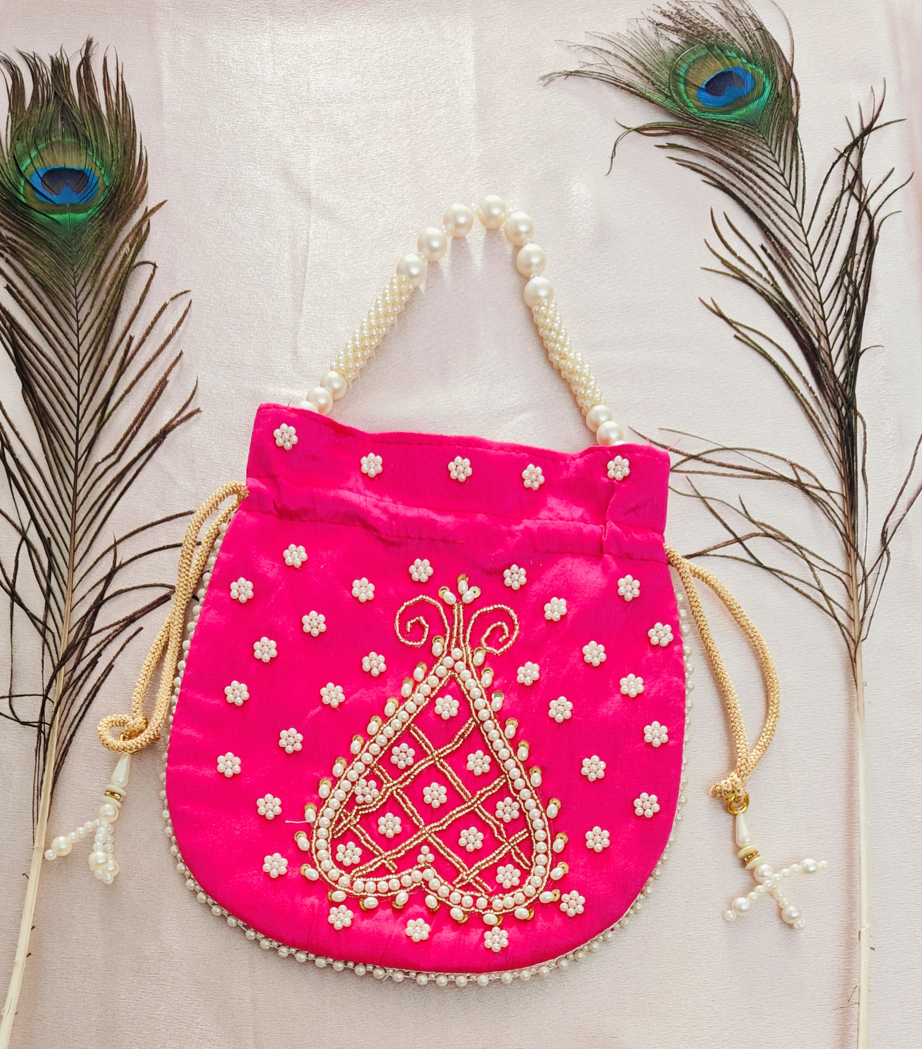 Embroidered Pink Potli Bag