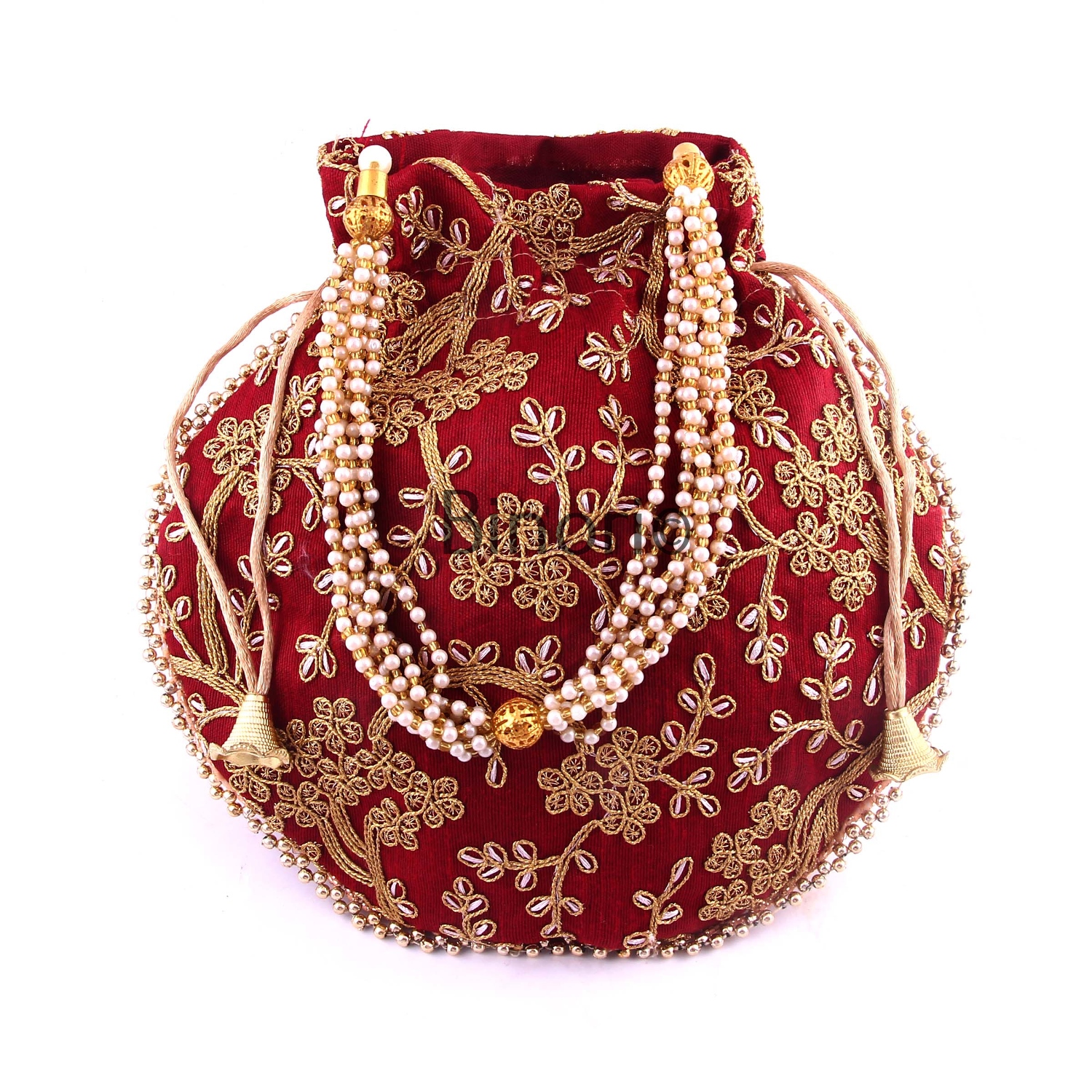 Rajasthani Style Royal Clutch Silk Batwa Bag Wristlets Ethnic Potli for Women's Zari Work Bridal