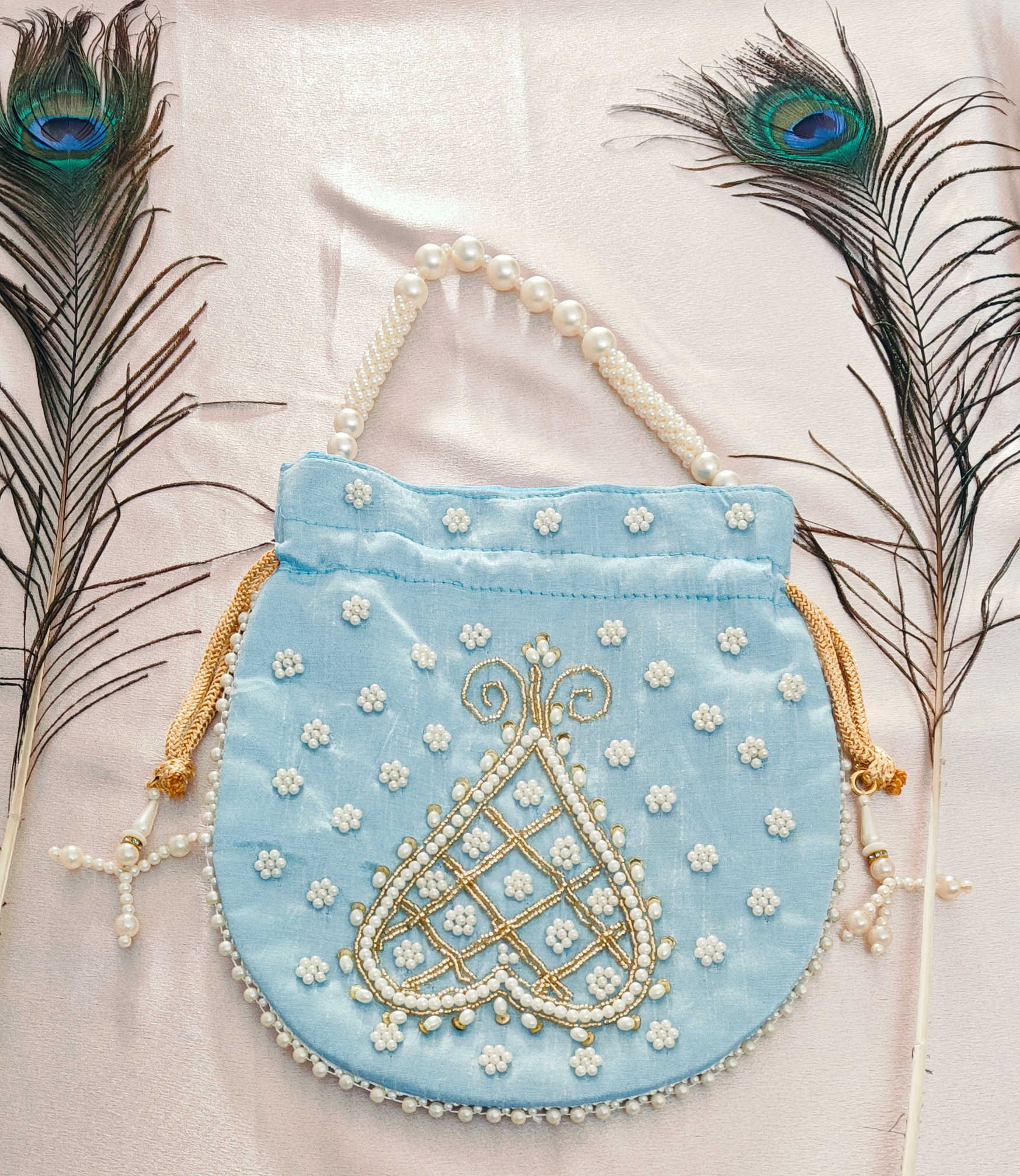Embroidered Blue Potli Bag